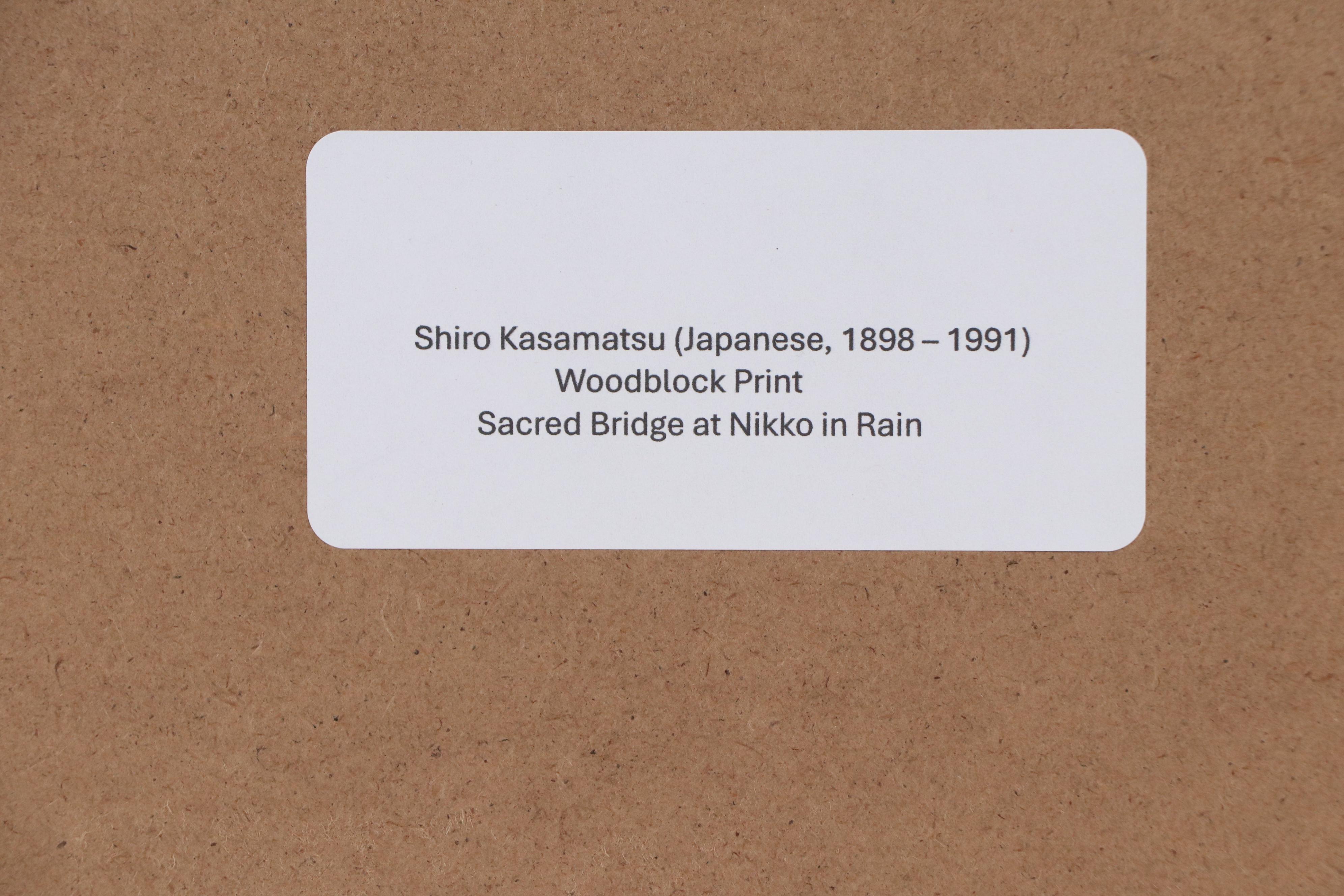 Kasamatsu Shiro Shin-Hanga Woodblock "Sacred Bridge at Nikoin, Rain," 1942