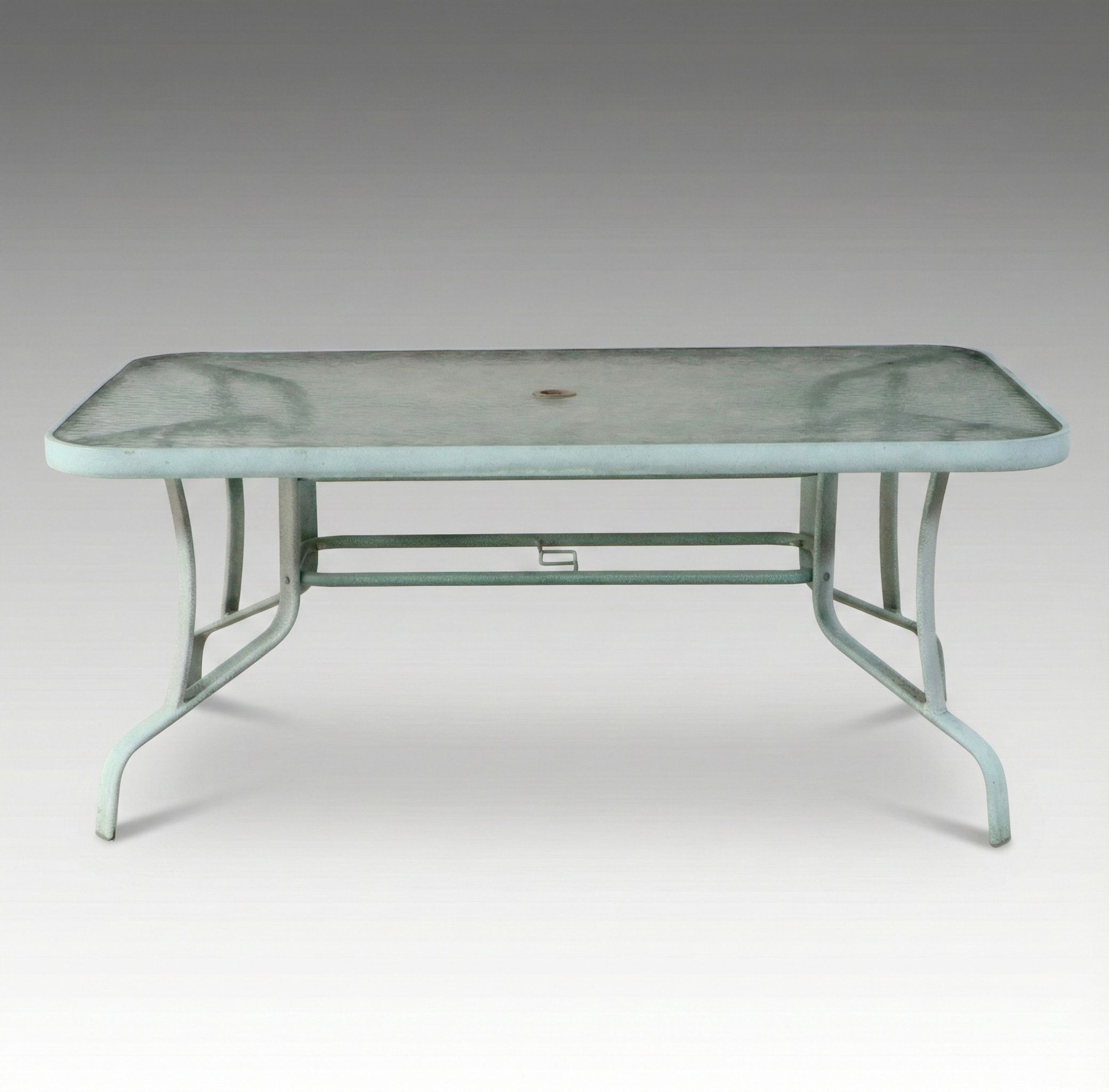 Vintage Powder Coated Aluminum Patio Dining Table with Glass Top