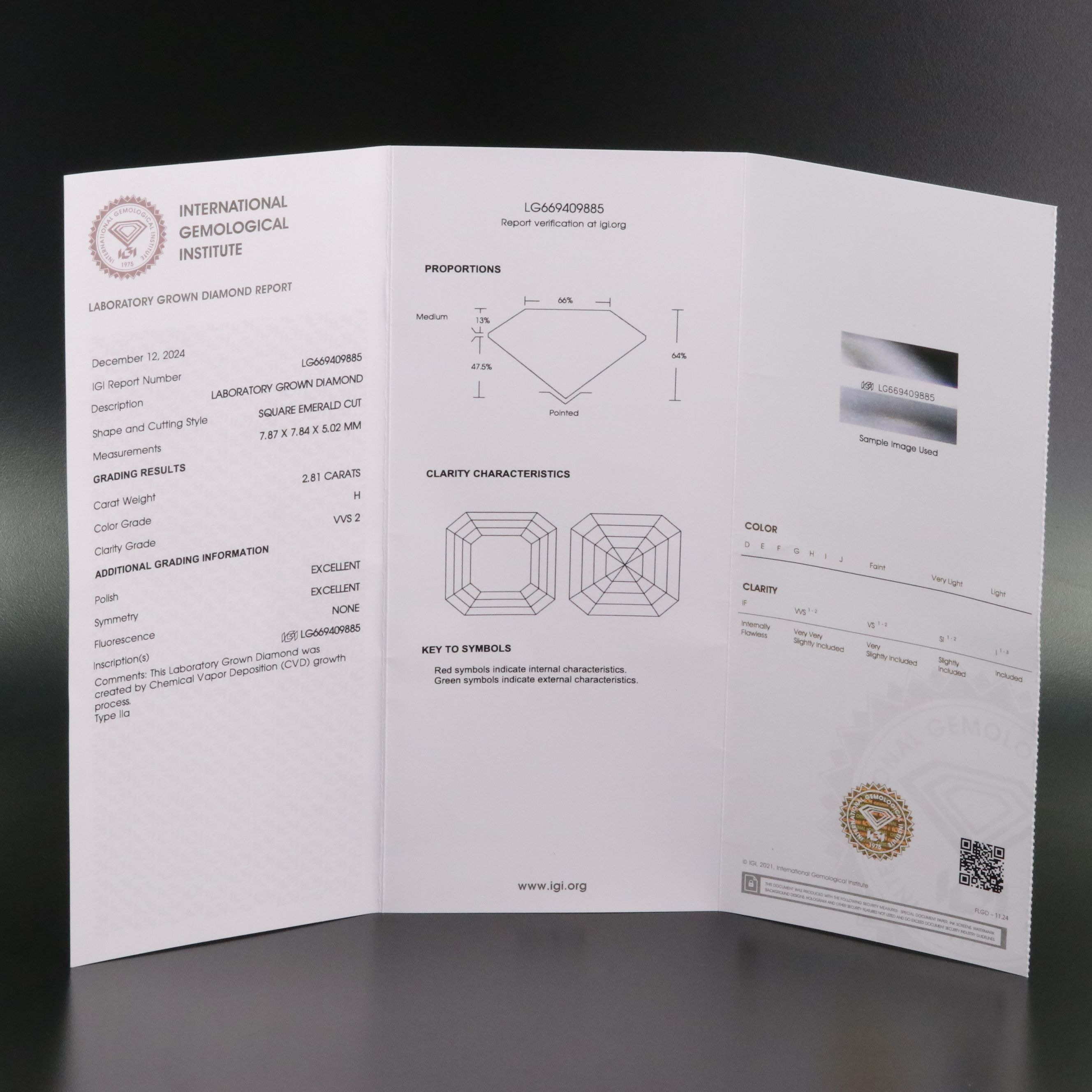 Loose 2.81 CT Lab Grown Diamond with IGI Report