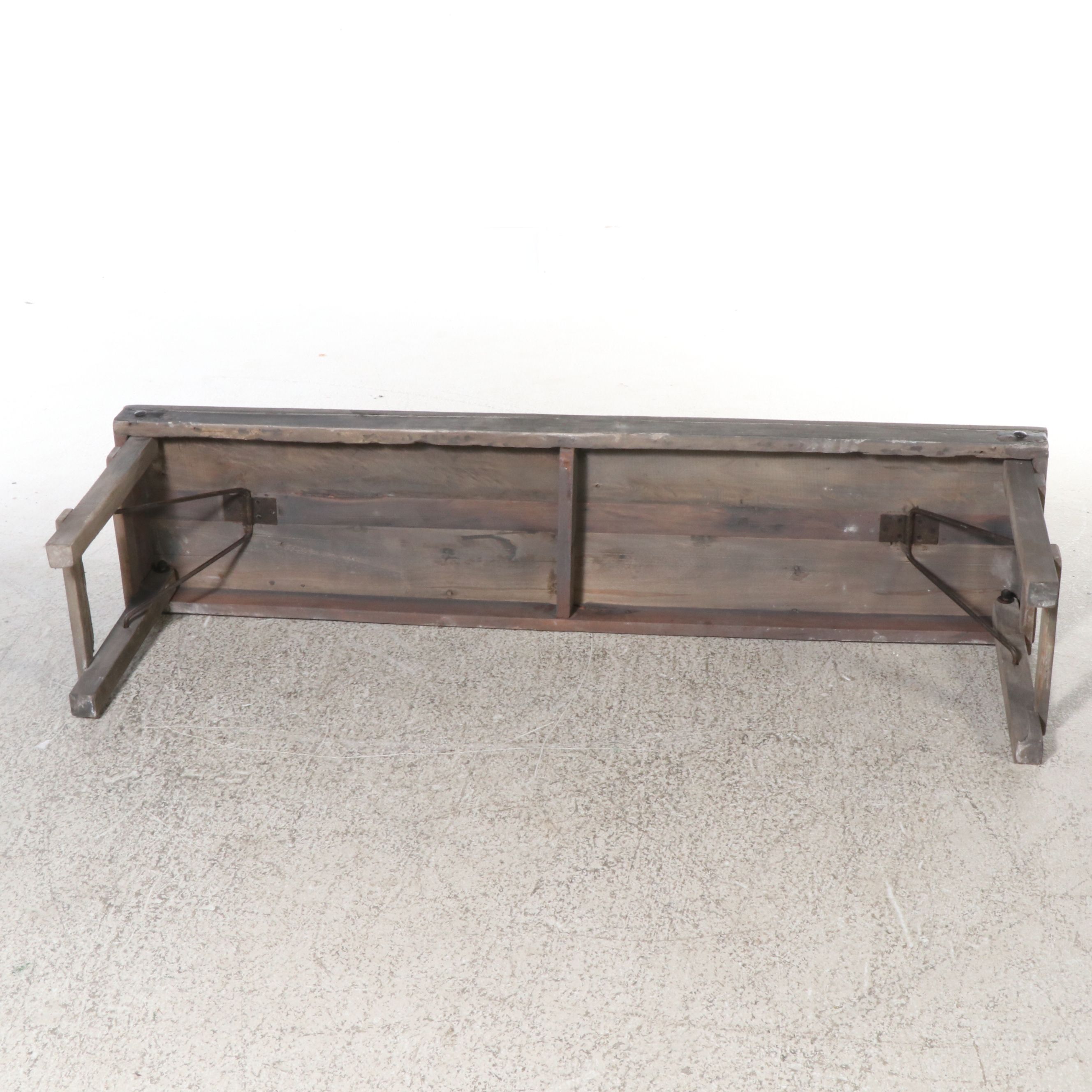 Industrial Wooden Folding Bench with Metal Patches