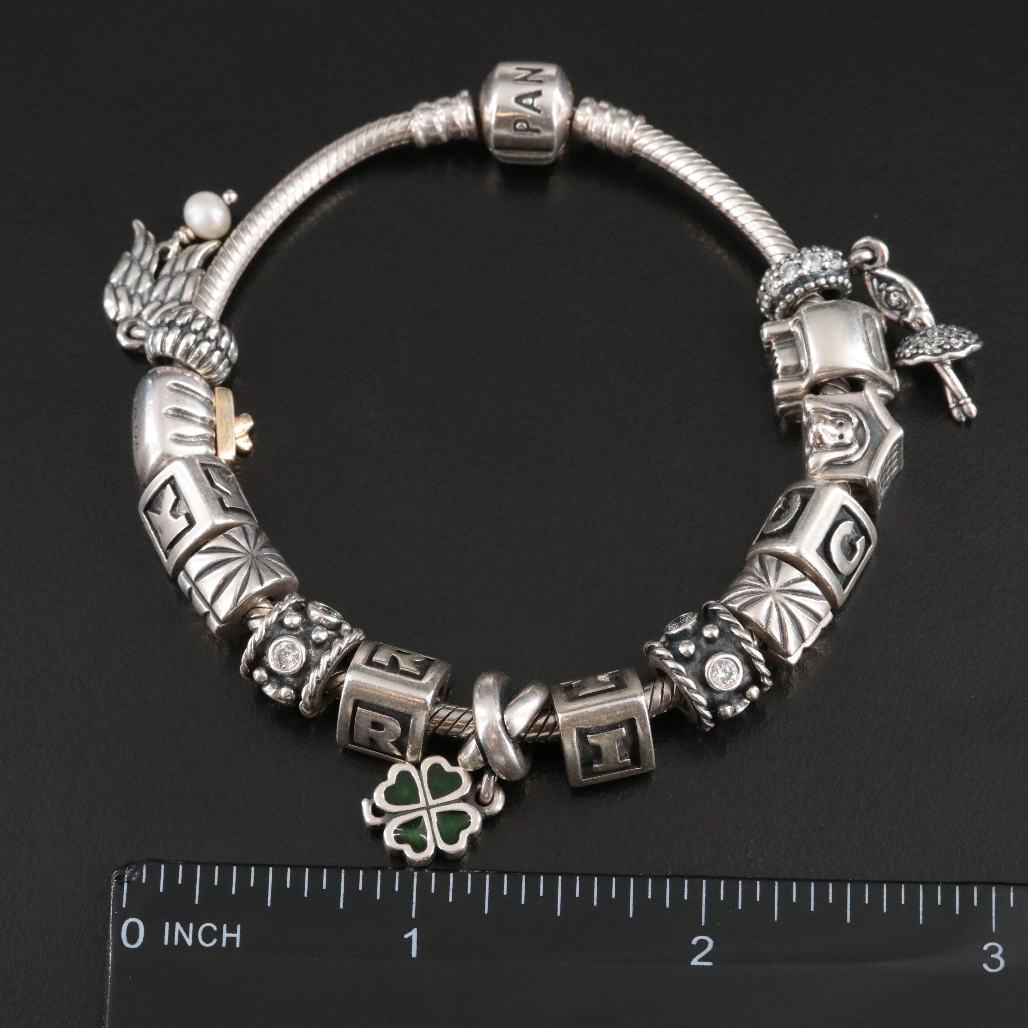 Pandora Sterling Pearl, CZ and Enamel Bracelet with Beads