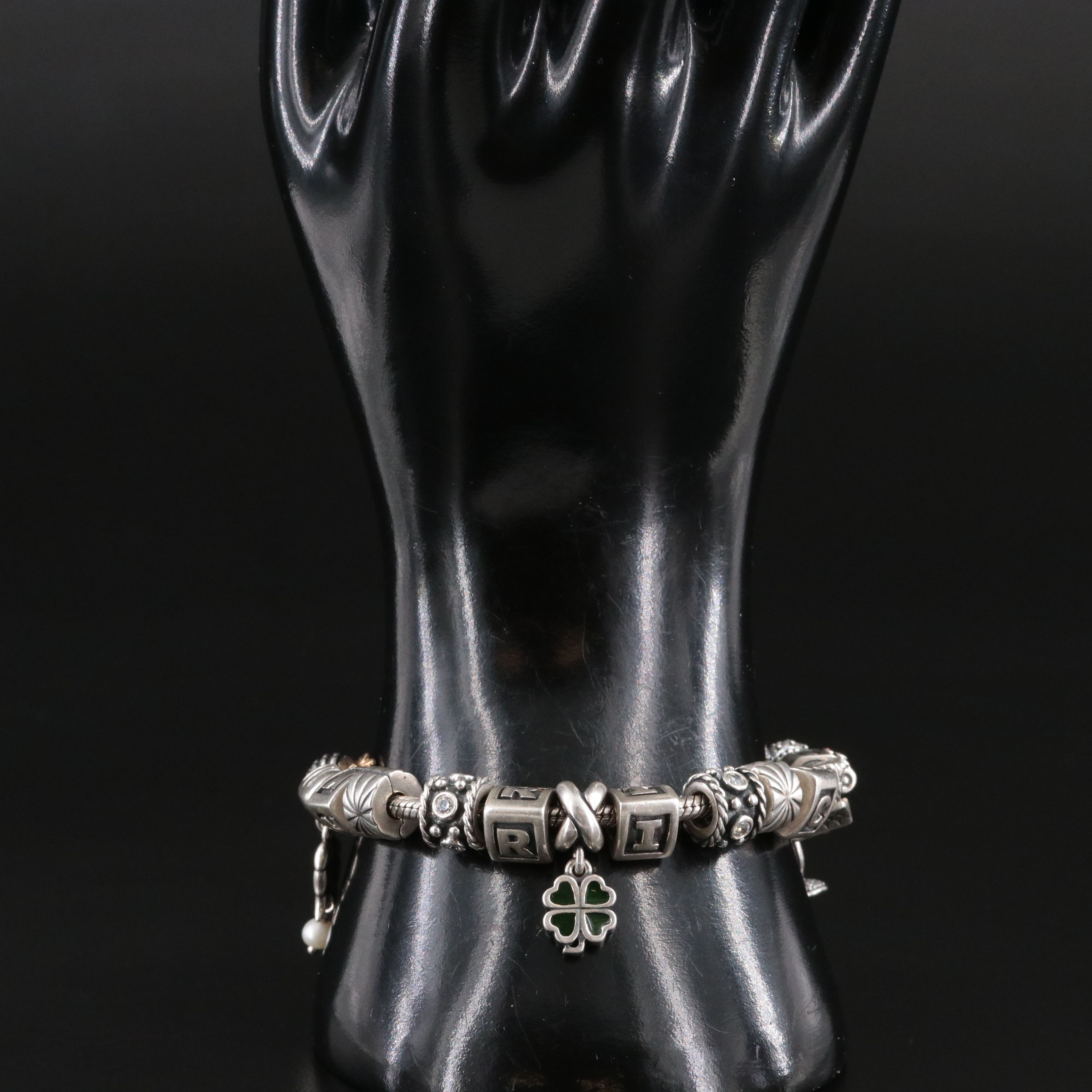 Pandora Sterling Pearl, CZ and Enamel Bracelet with Beads