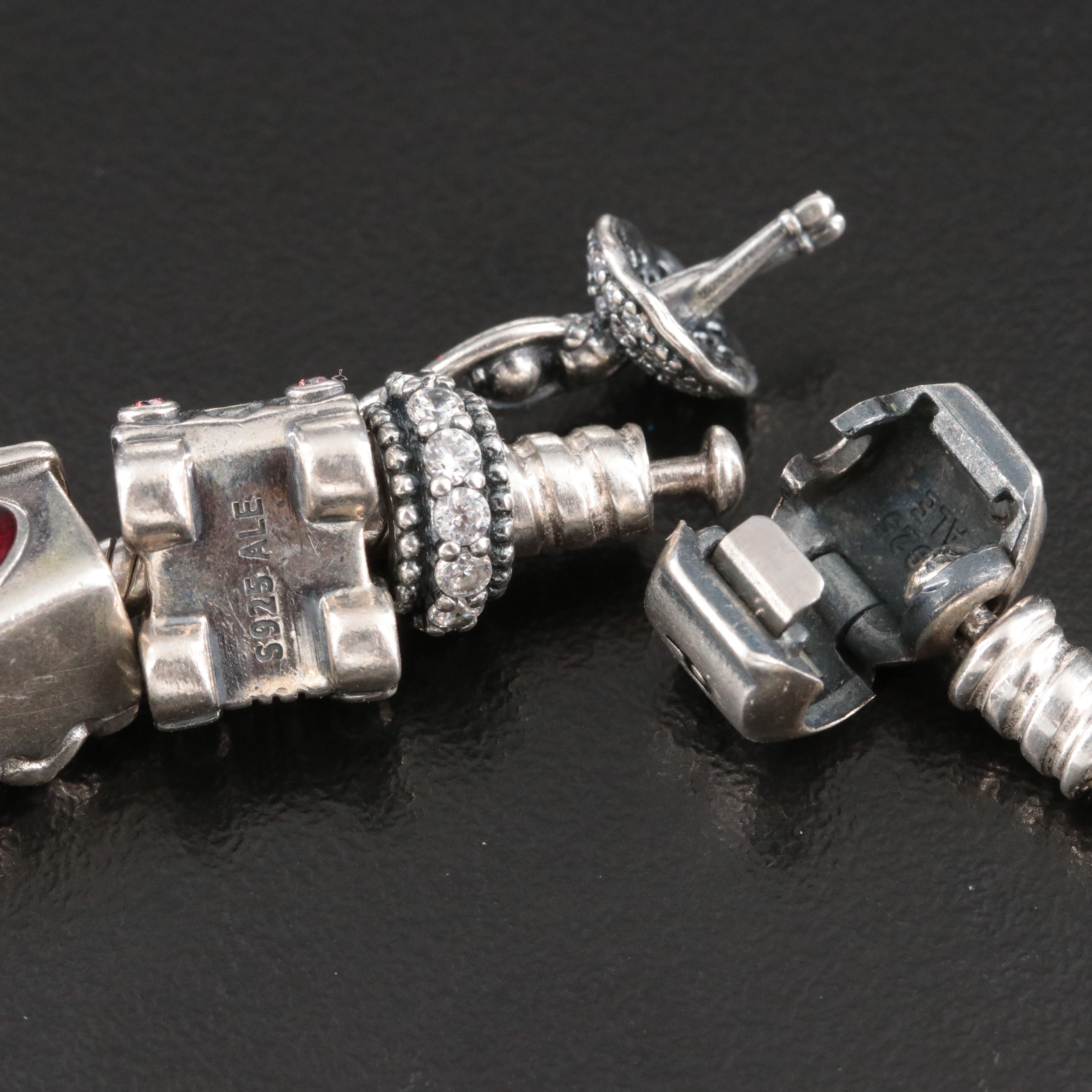 Pandora Sterling Pearl, CZ and Enamel Bracelet with Beads