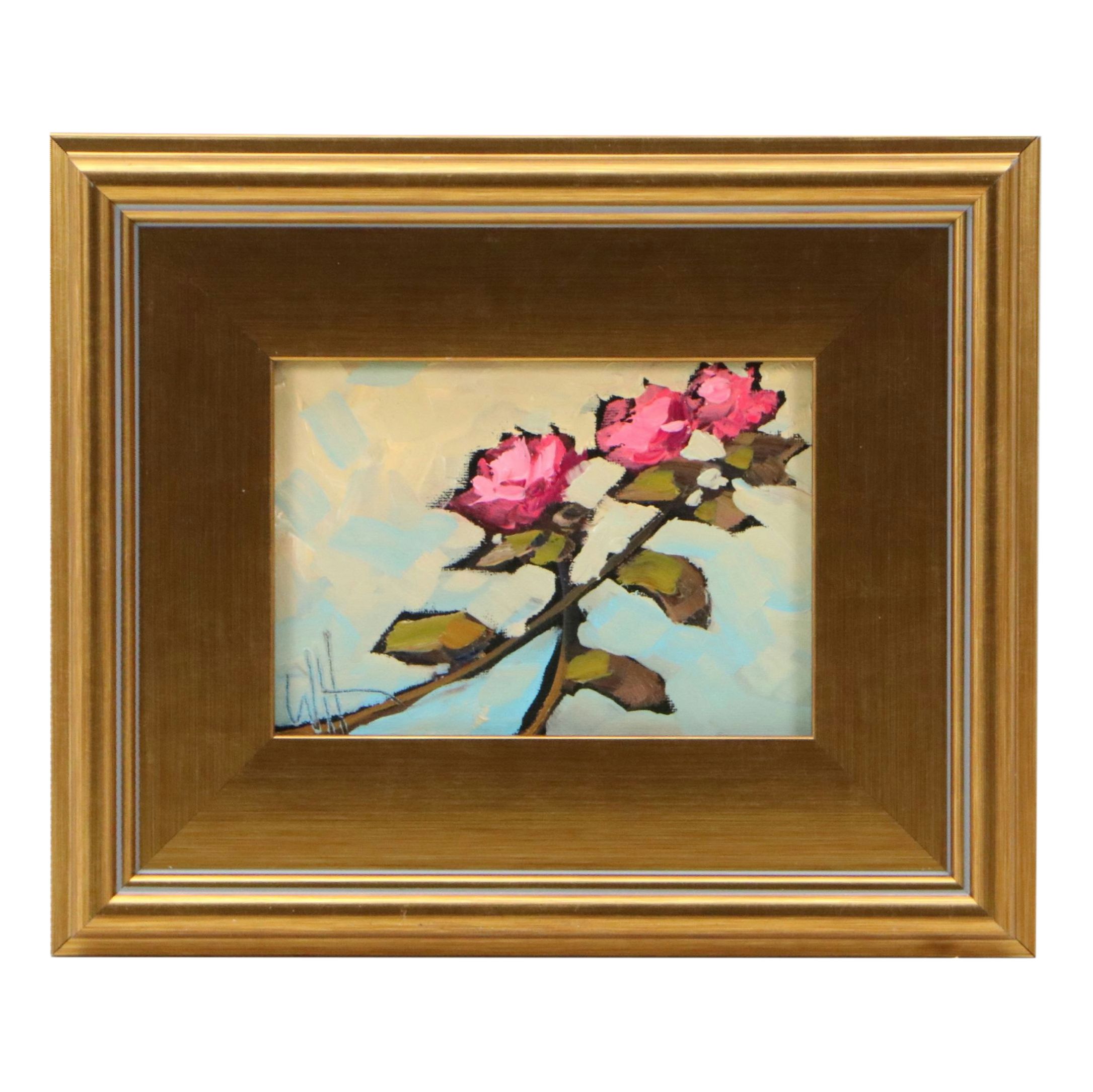 William Hawkins Oil Painting of Roses, 21st Century