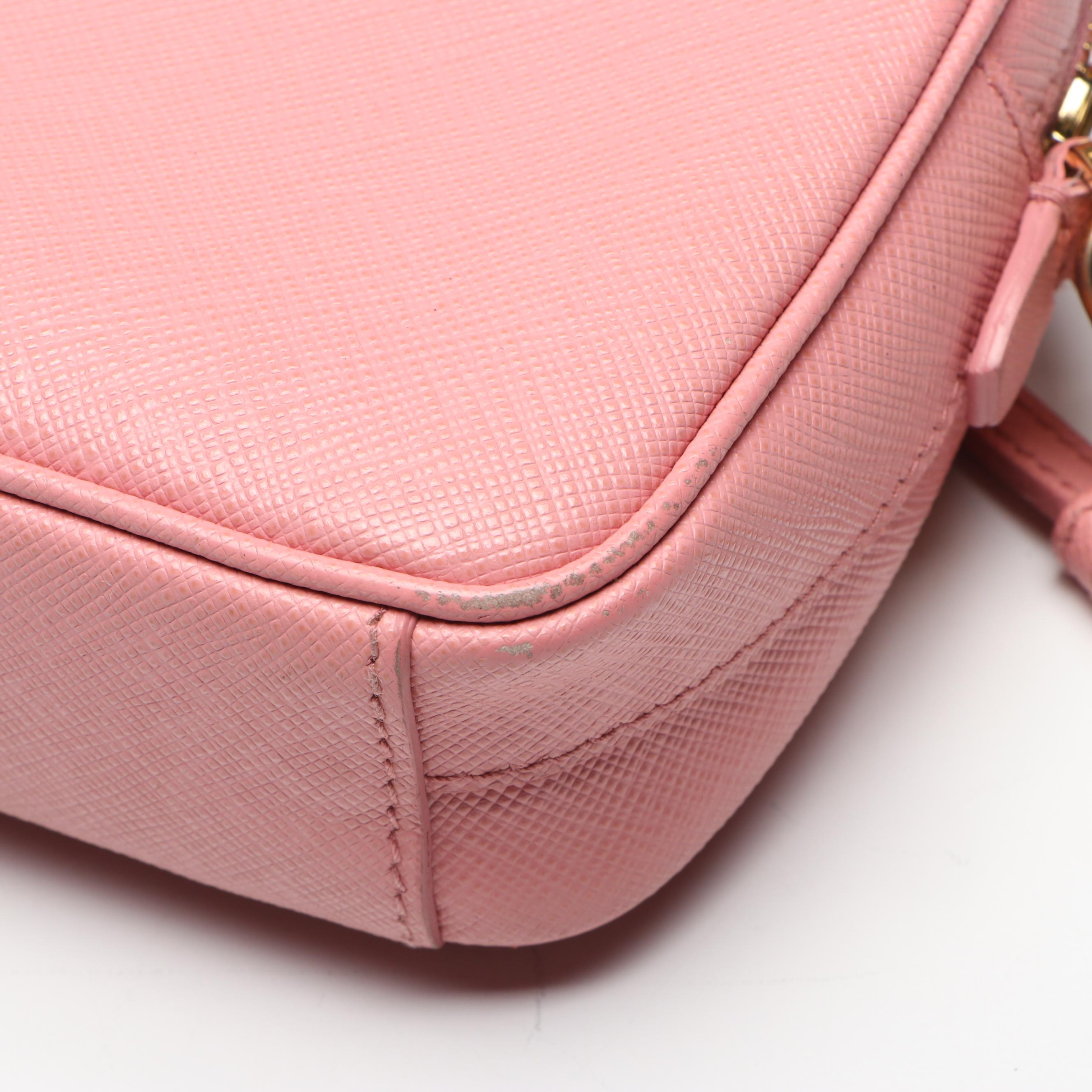 Prada Small Camera Crossbody Bag in Light Pink Saffiano Lux leather