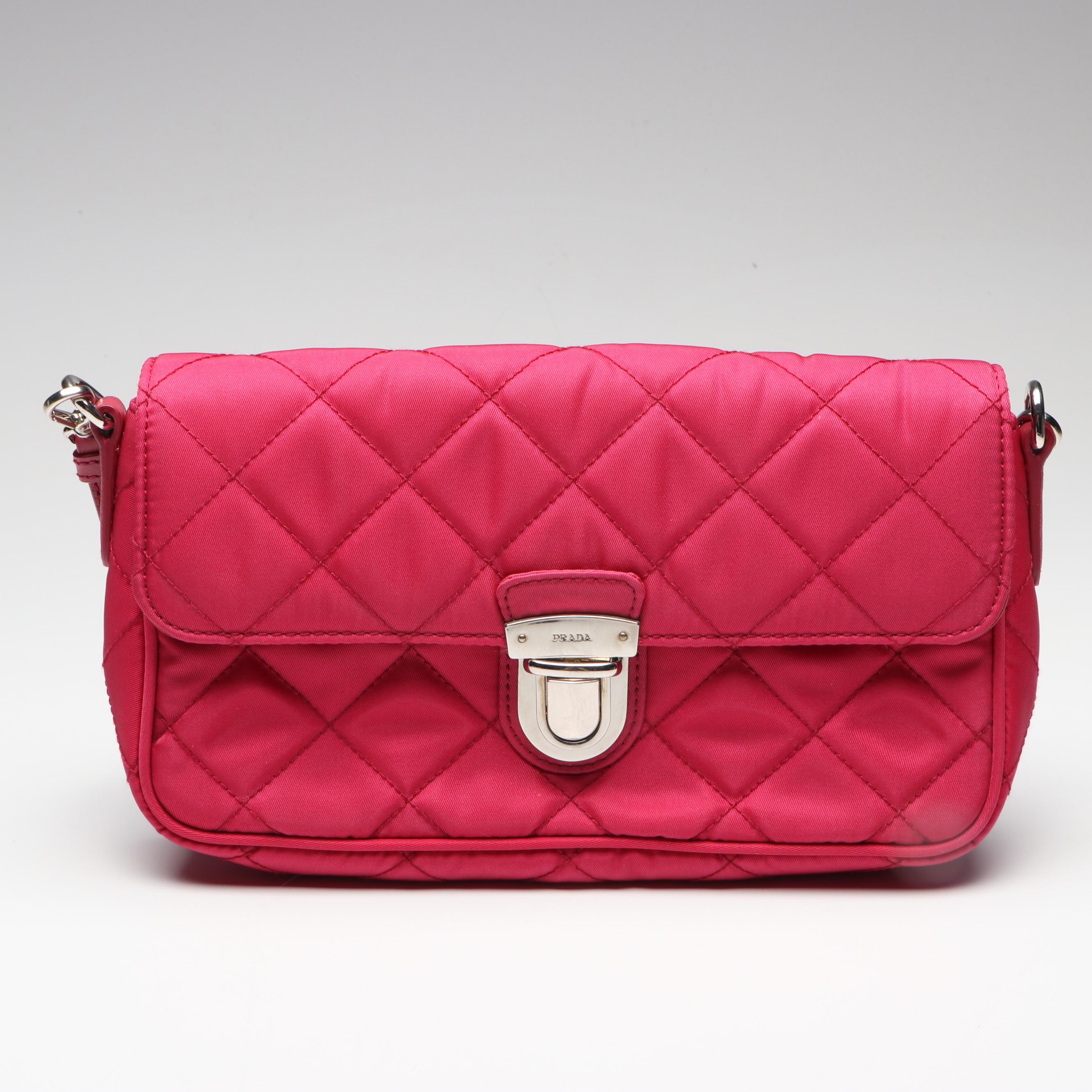 Prada Pushlock Crossbody Bag in Hibiscus Pink Quilted Nylon and Leather