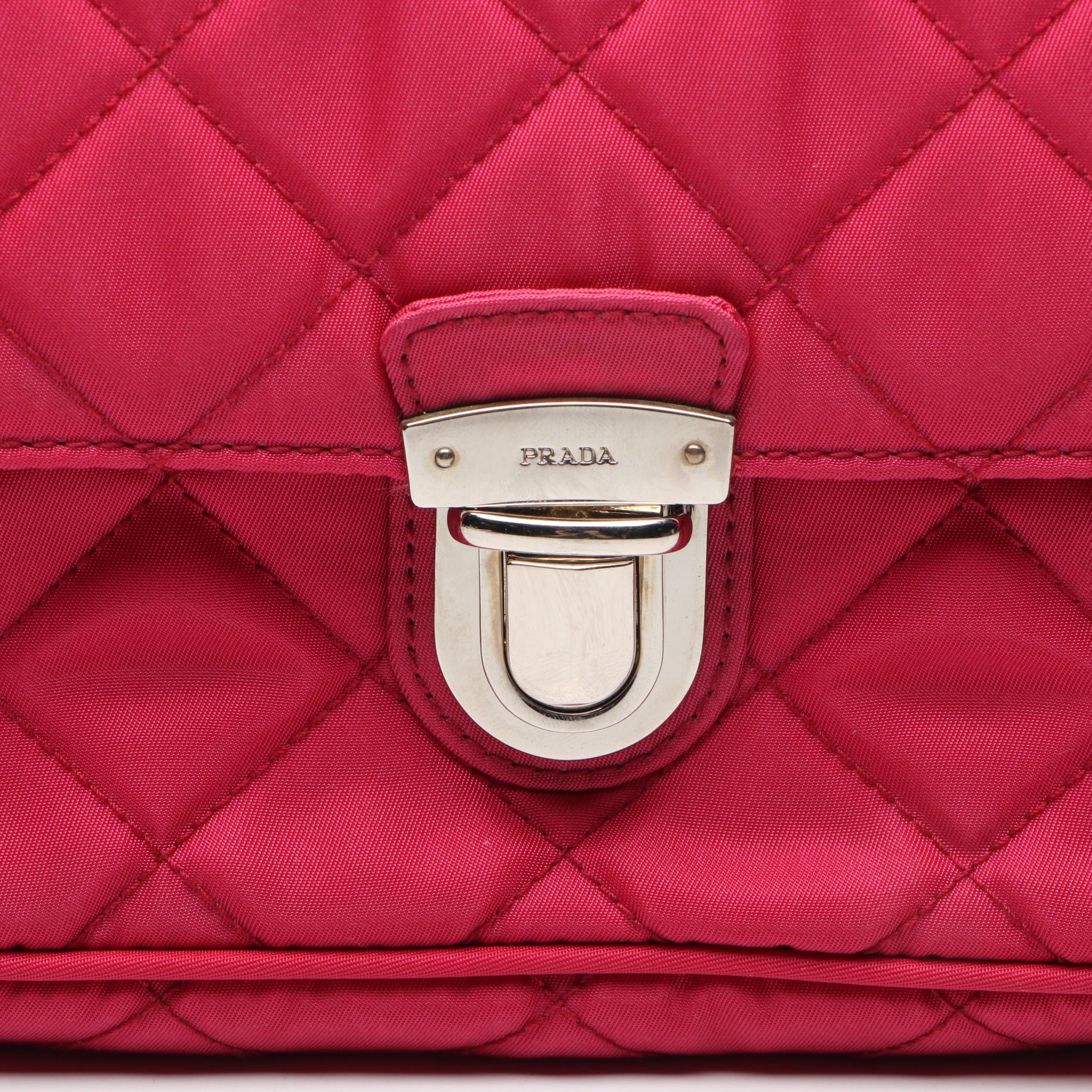 Prada Pushlock Crossbody Bag in Hibiscus Pink Quilted Nylon and Leather
