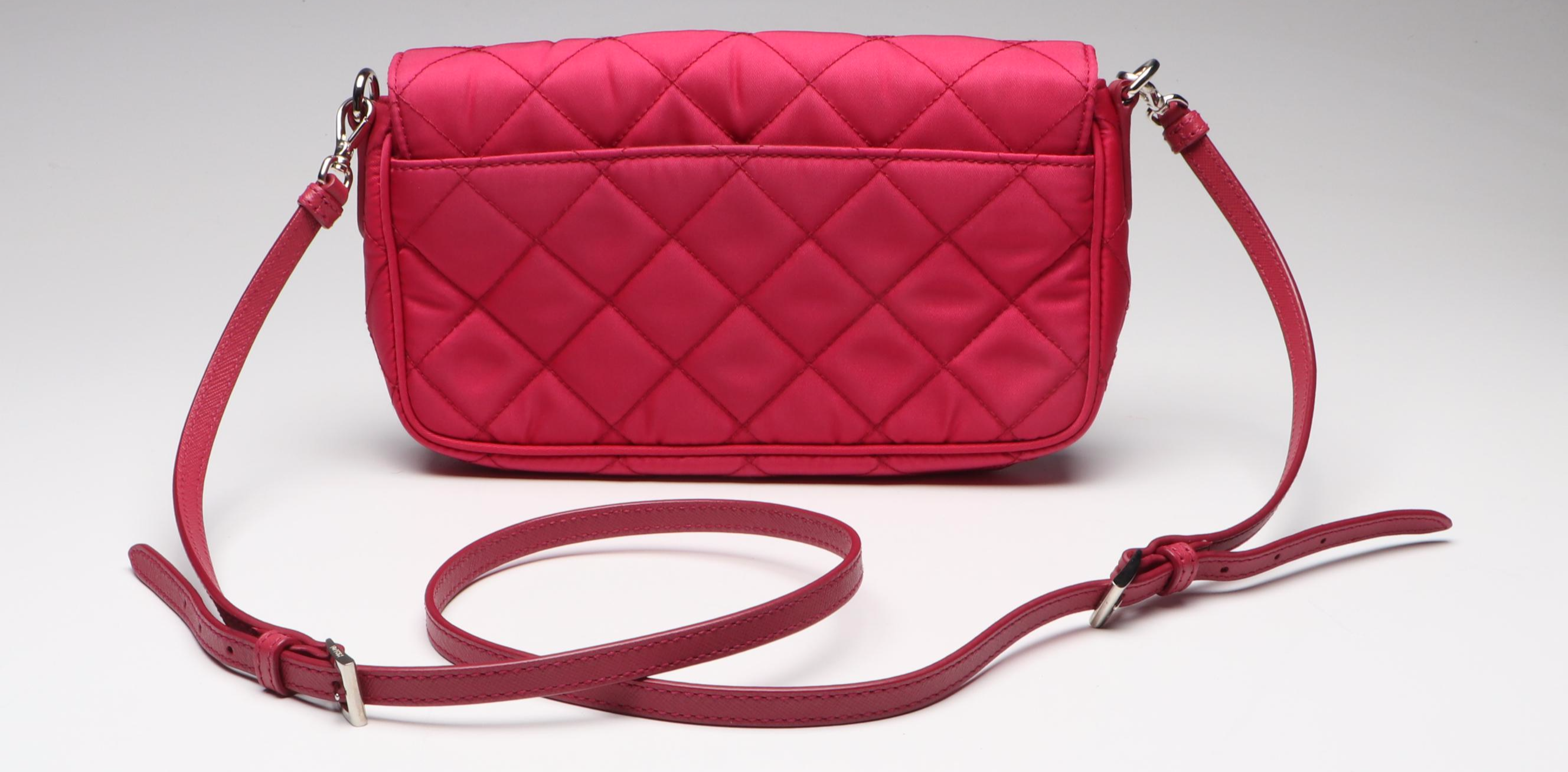 Prada Pushlock Crossbody Bag in Hibiscus Pink Quilted Nylon and Leather