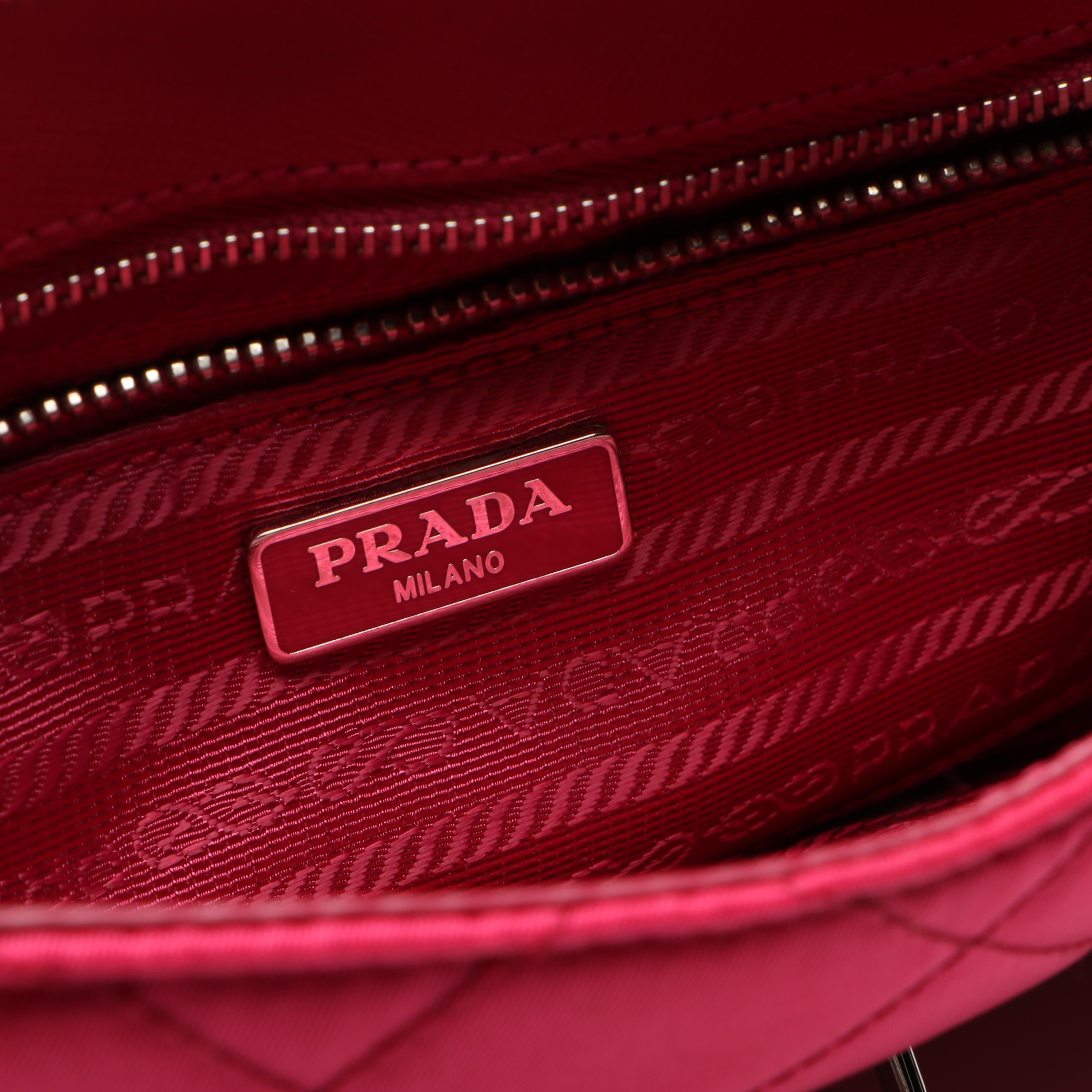 Prada Pushlock Crossbody Bag in Hibiscus Pink Quilted Nylon and Leather