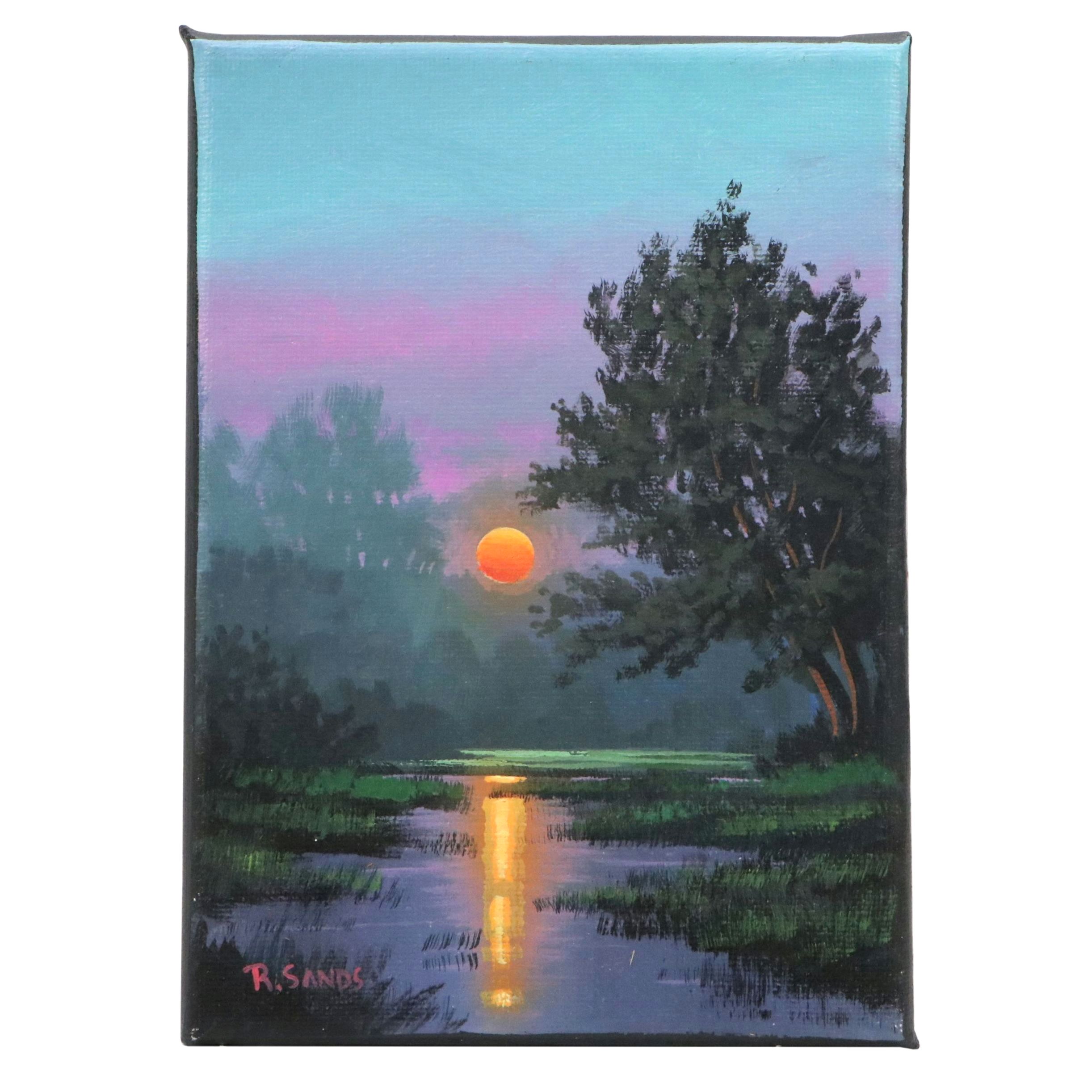 Rosie Sands Sunset Landscape Acrylic Painting, 2026