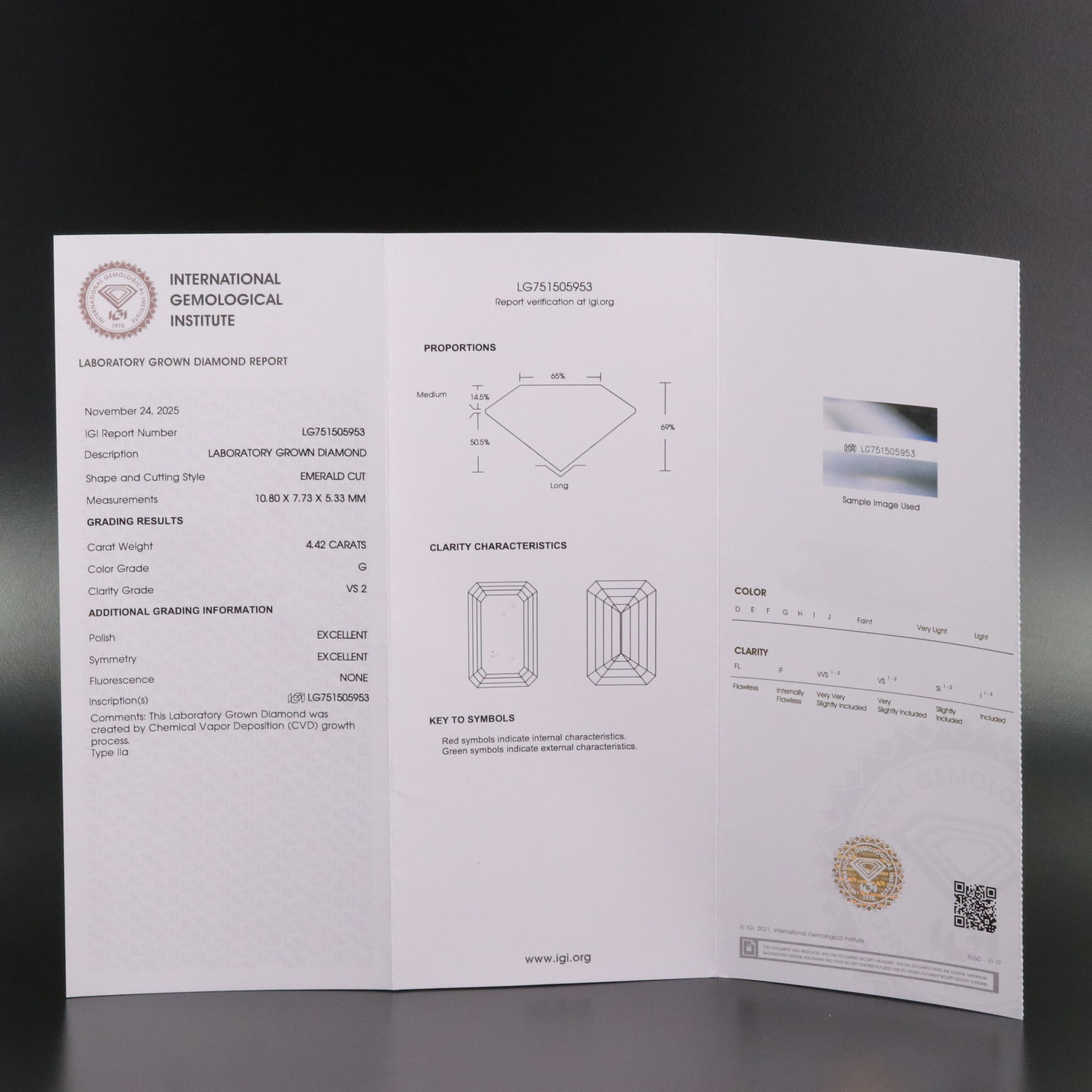 Loose 4.42 CT Lab Grown Diamond with IGI Reporto