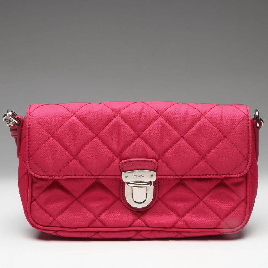 Prada Pushlock Crossbody Bag in Hibiscus Pink Quilted Nylon and Leather