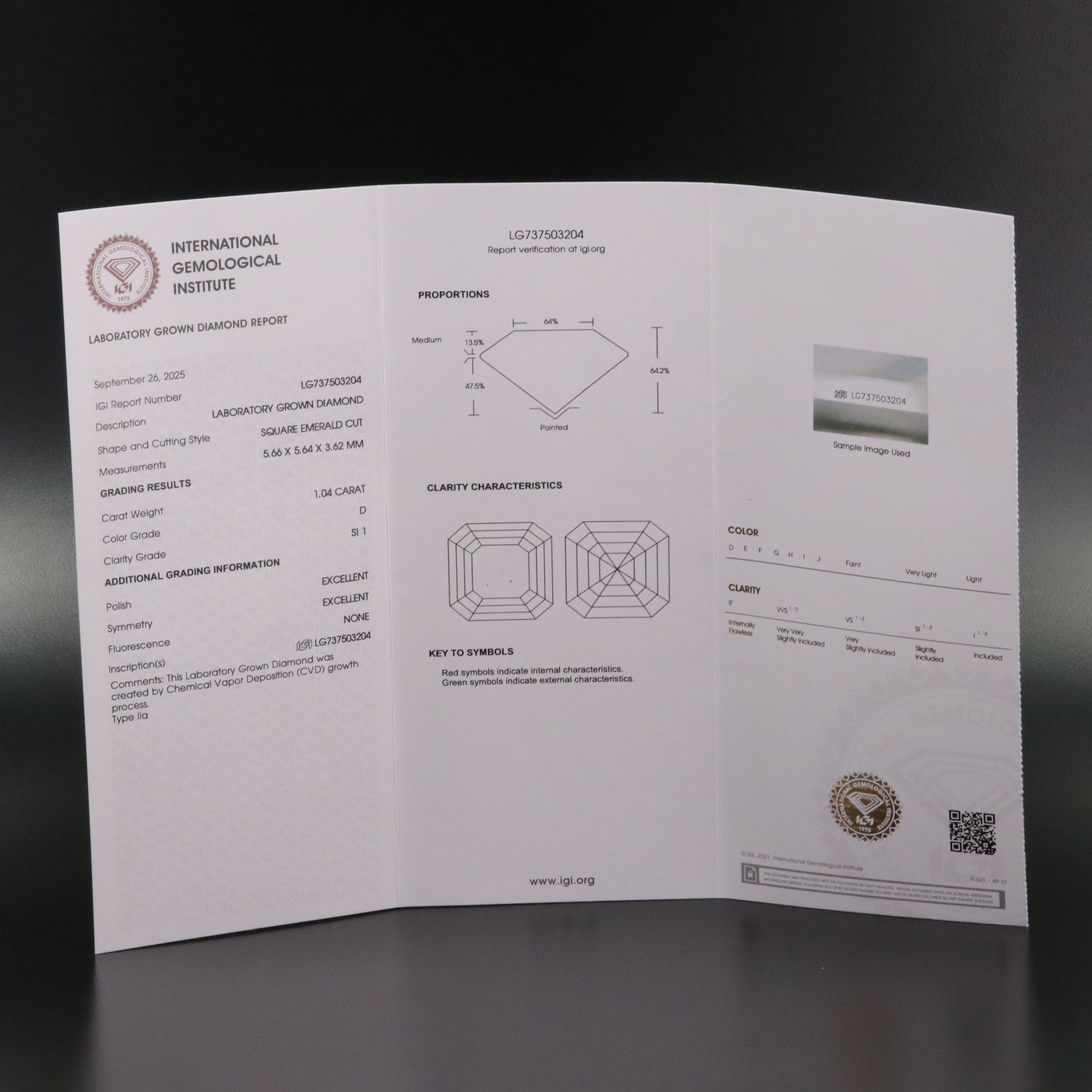 Loose 1.04 CT Lab Grown Diamond with IGI Report