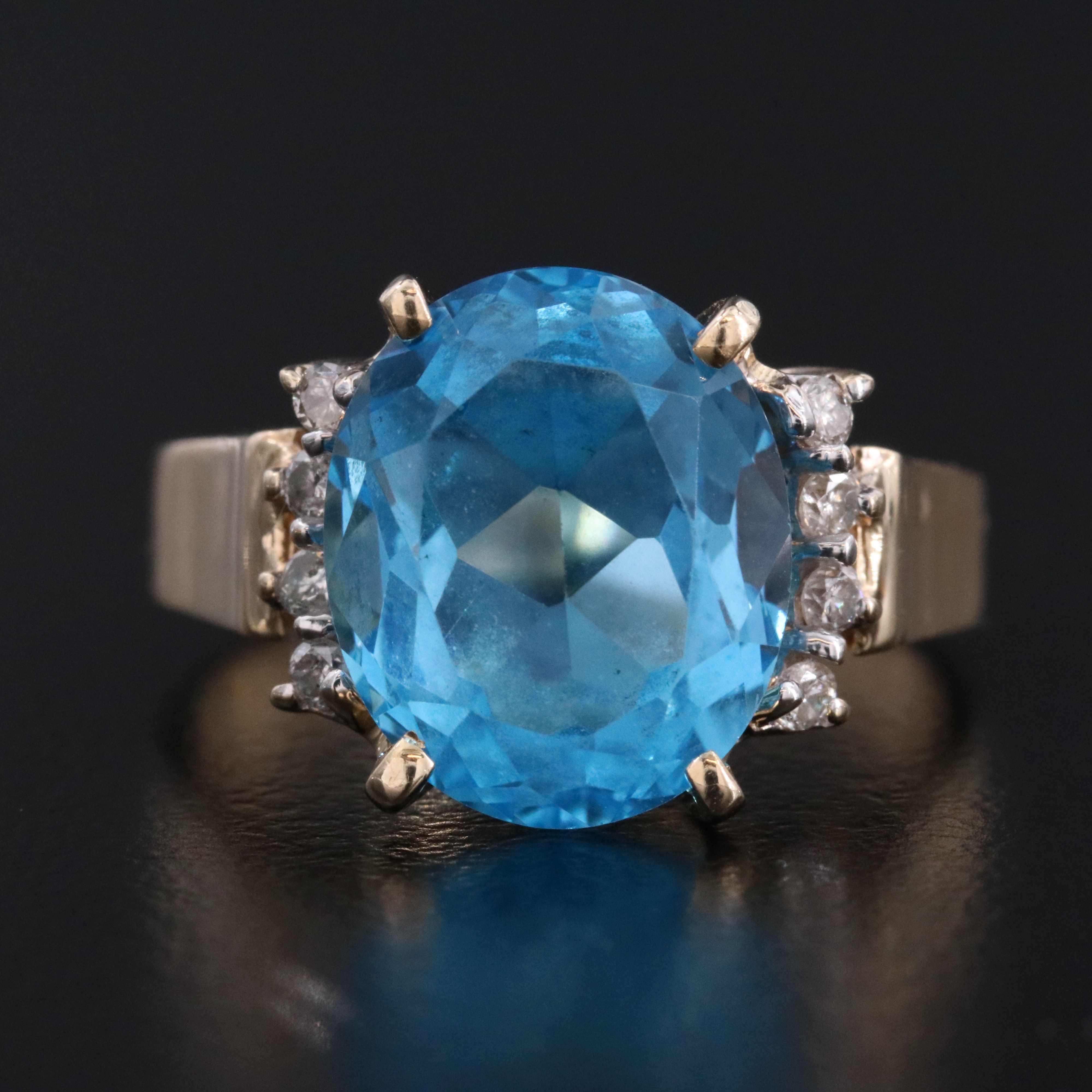 14K Swiss Blue Topaz and Diamond Ring