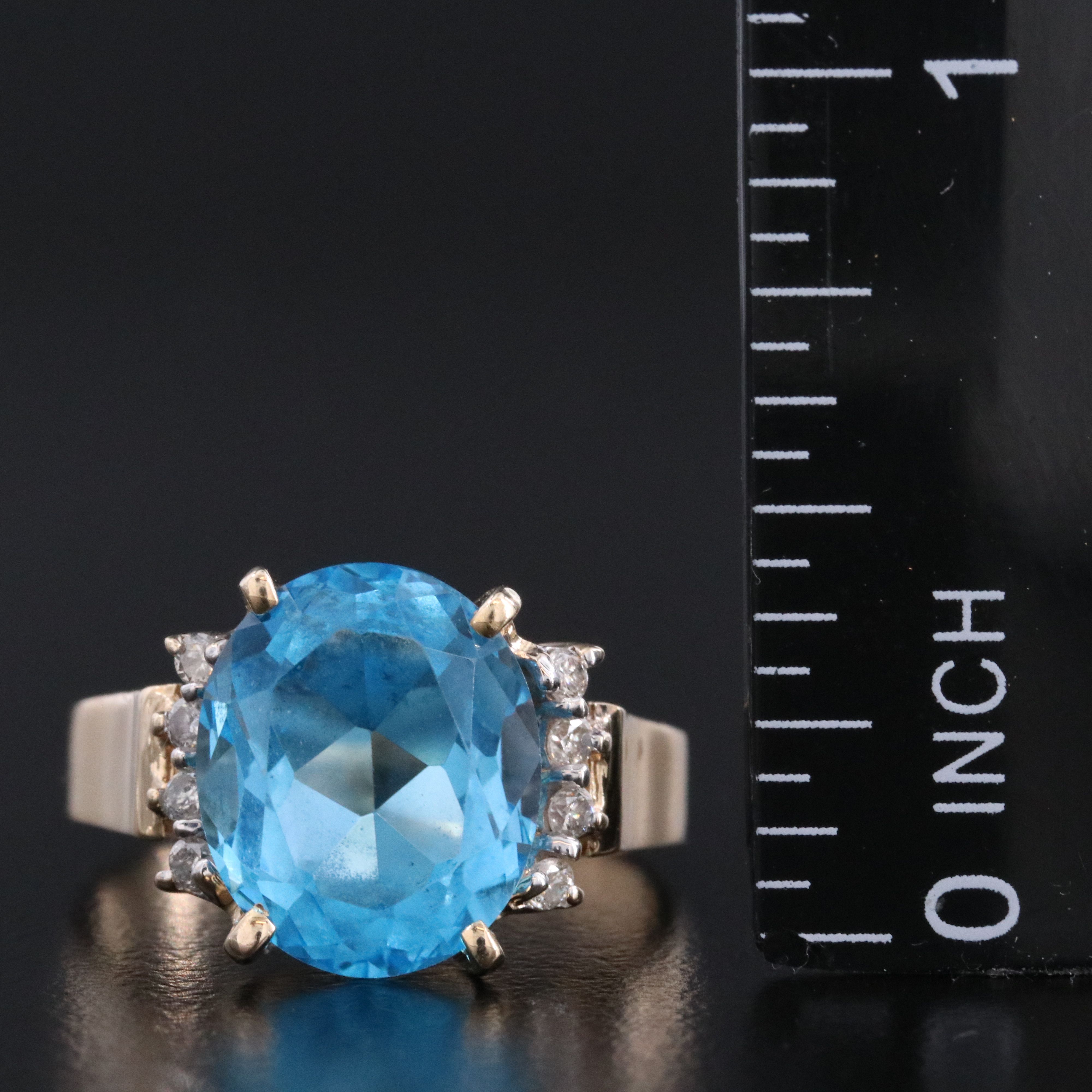 14K Swiss Blue Topaz and Diamond Ring