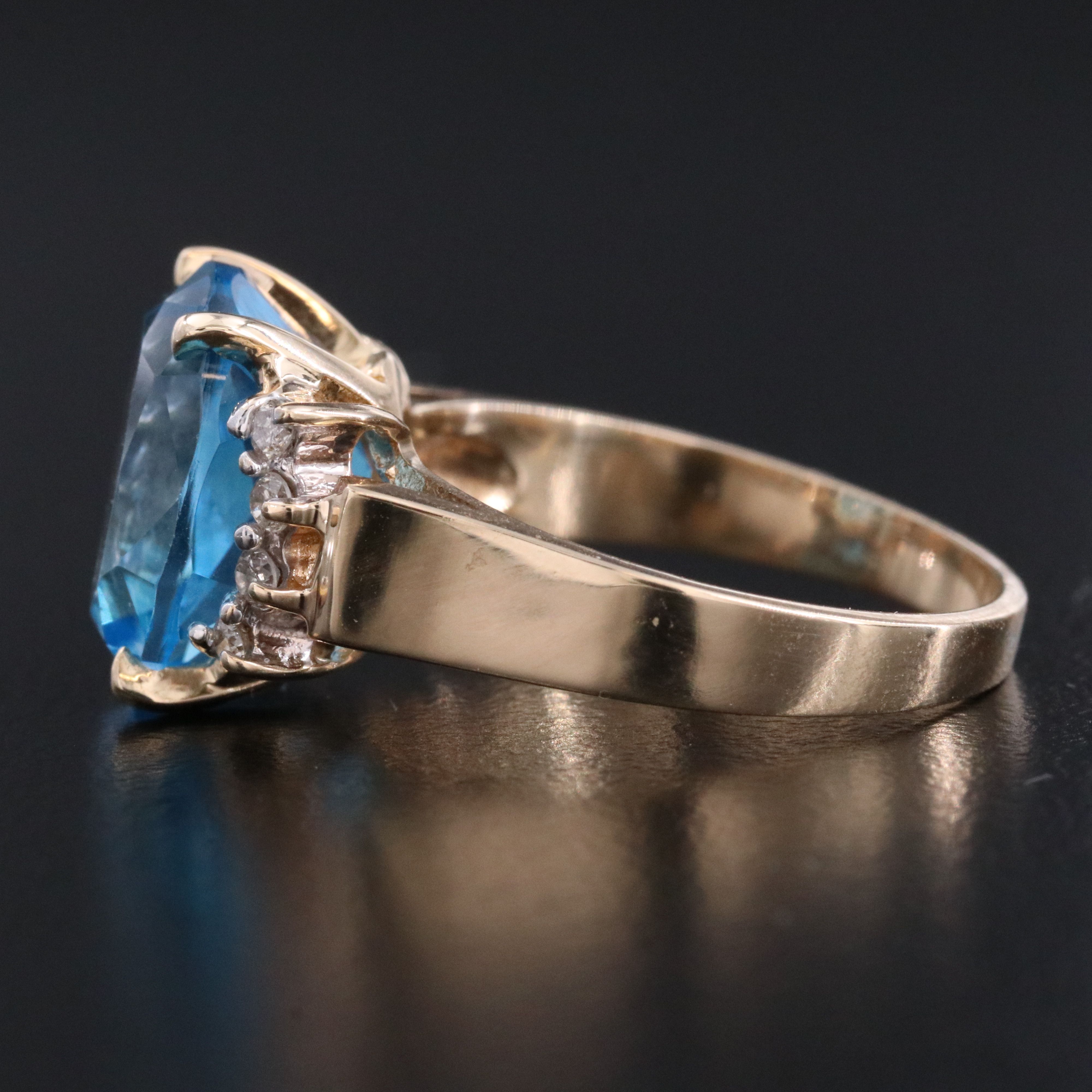 14K Swiss Blue Topaz and Diamond Ring