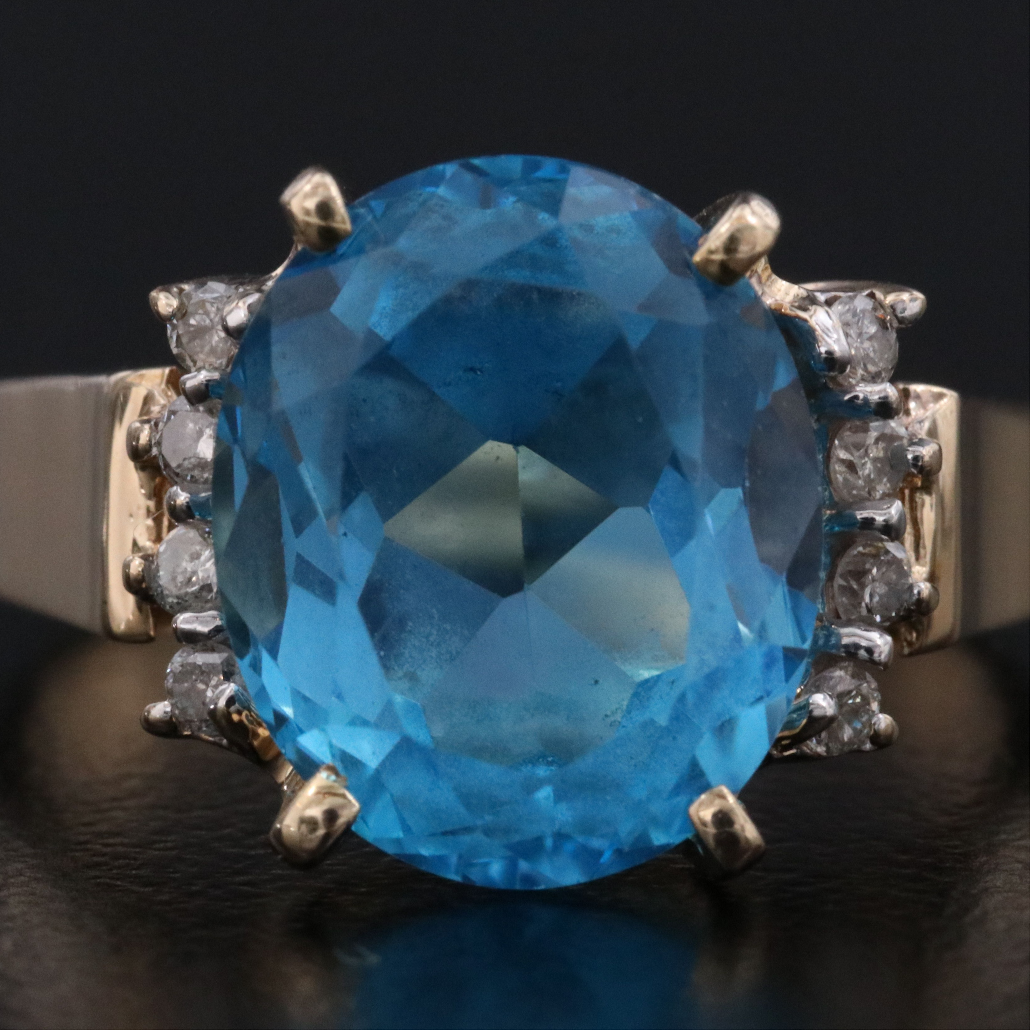 14K Swiss Blue Topaz and Diamond Ring