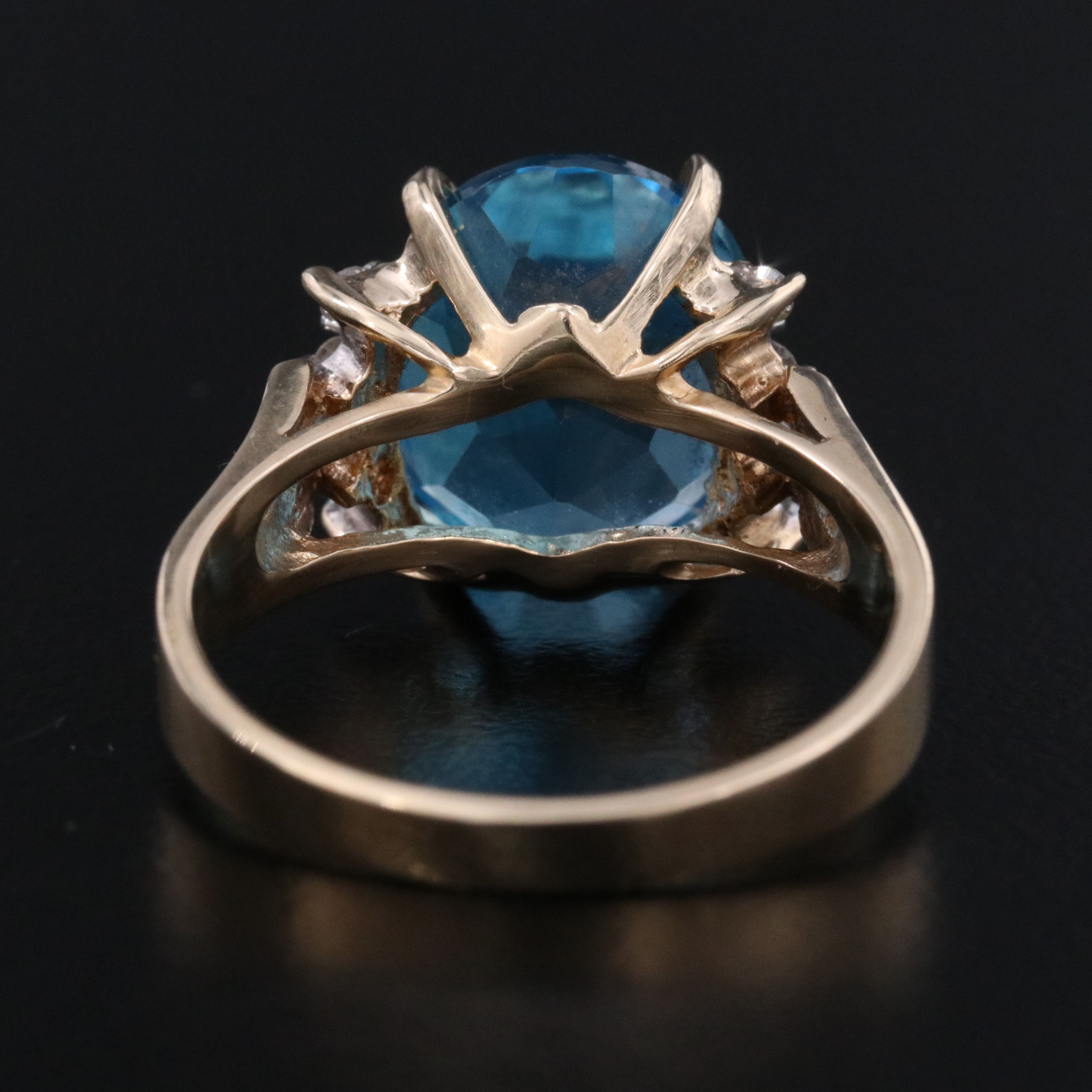 14K Swiss Blue Topaz and Diamond Ring