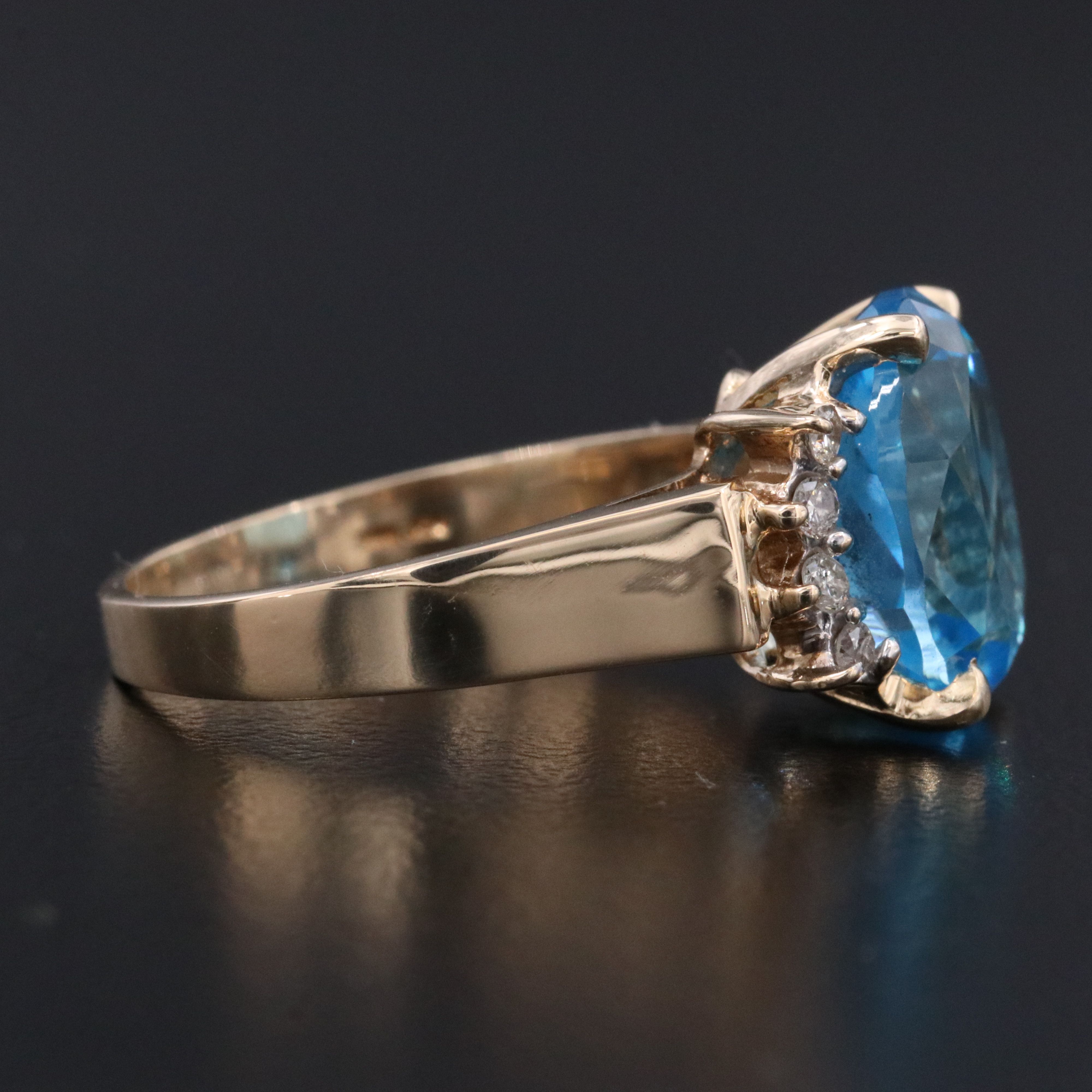 14K Swiss Blue Topaz and Diamond Ring