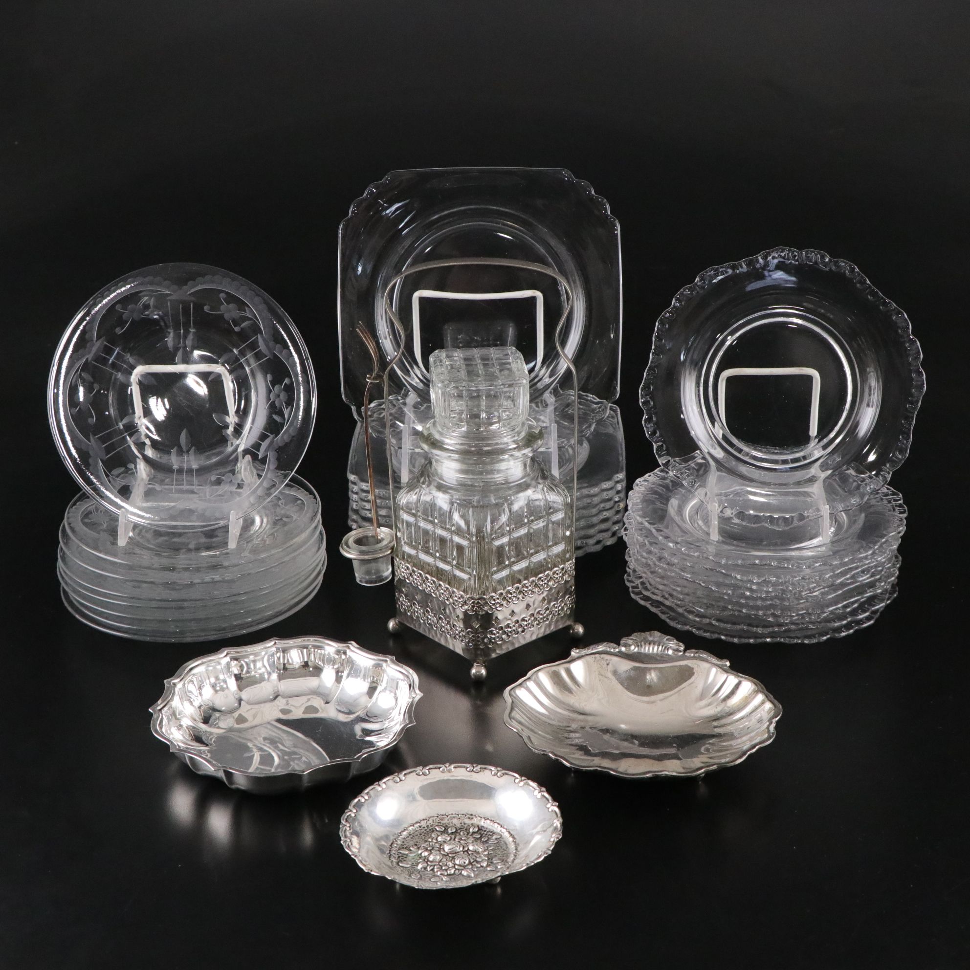 Victorian Pickle Castor with Other Glass and Silver Plate Tableware