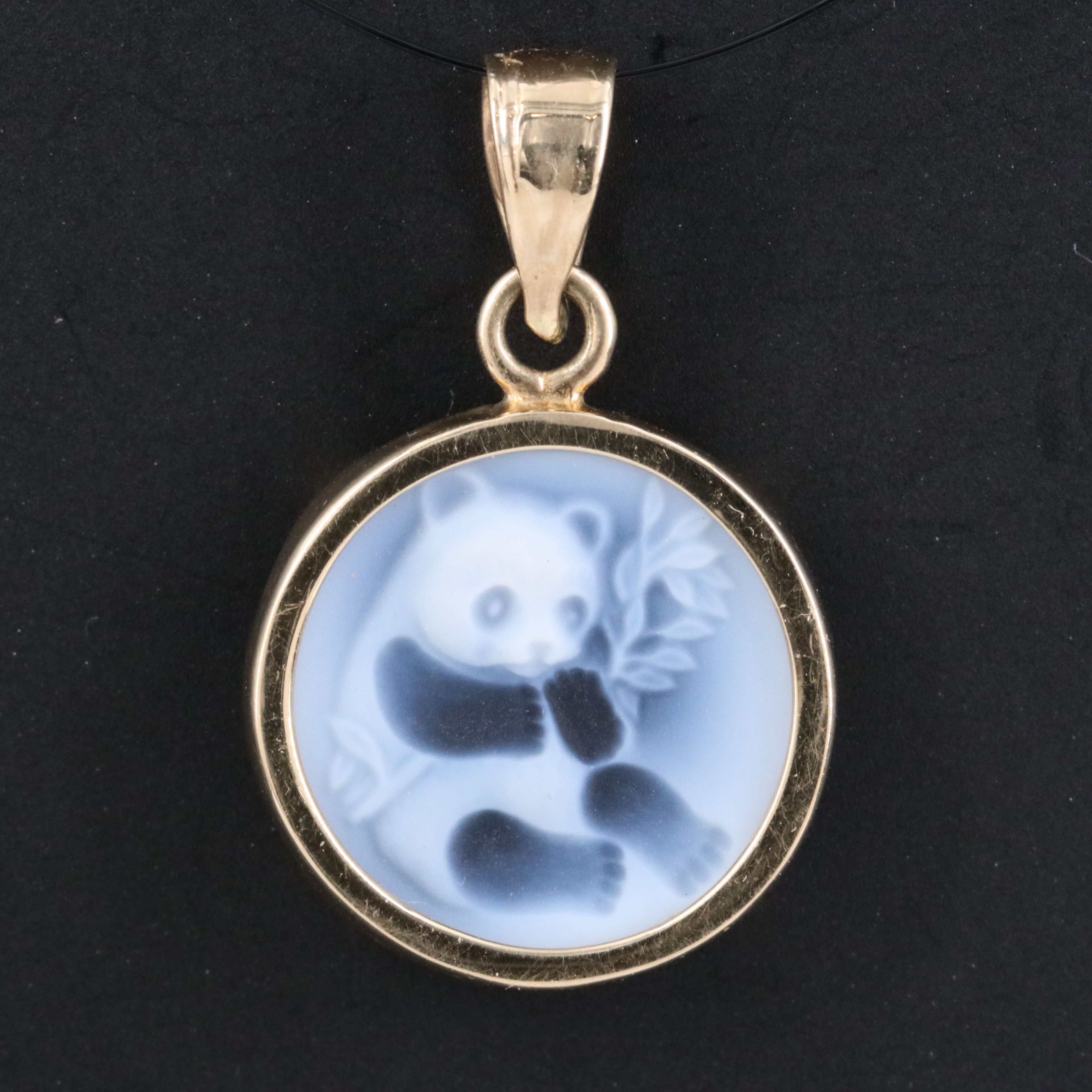 14K Onyx Panda Cameo Pendant