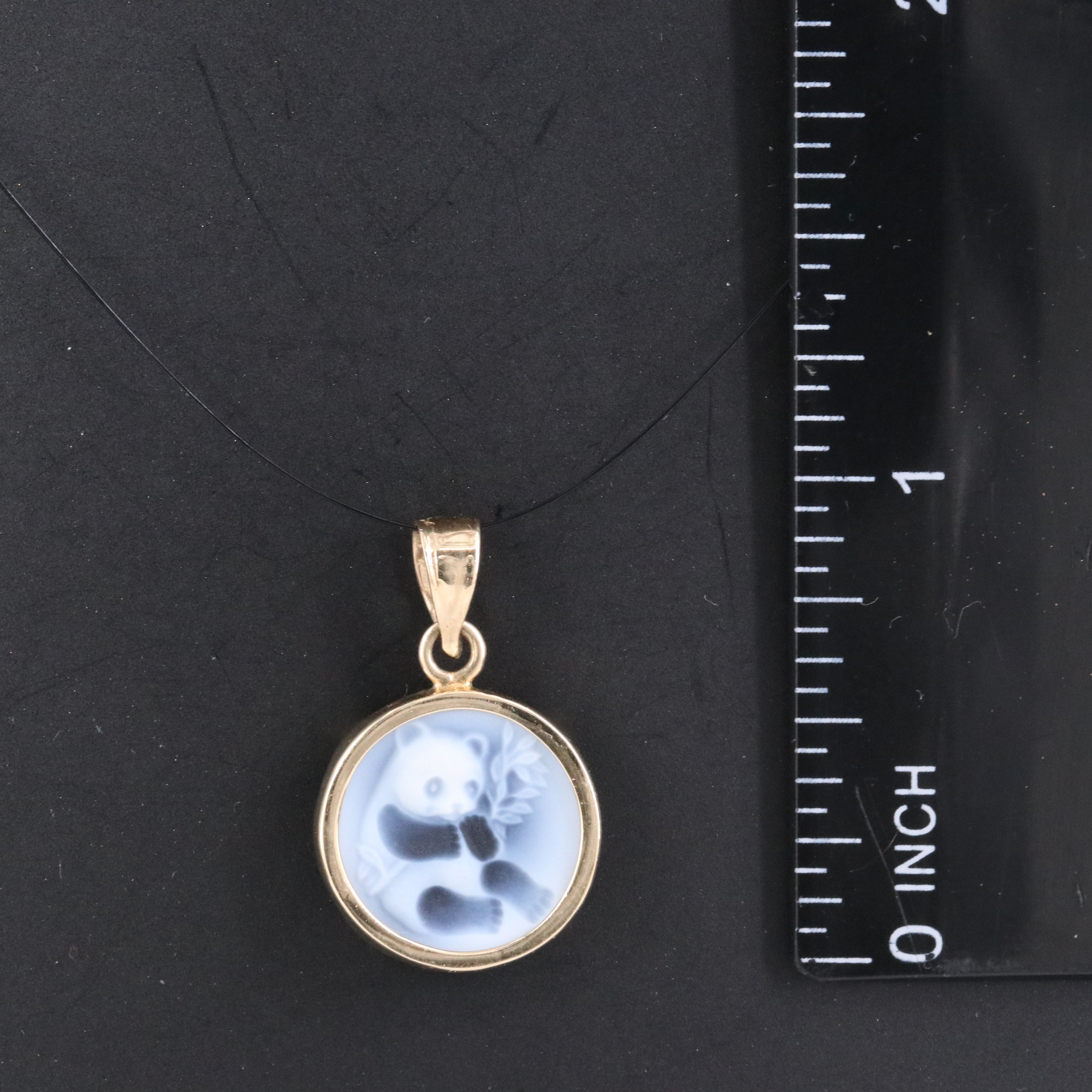 14K Onyx Panda Cameo Pendant