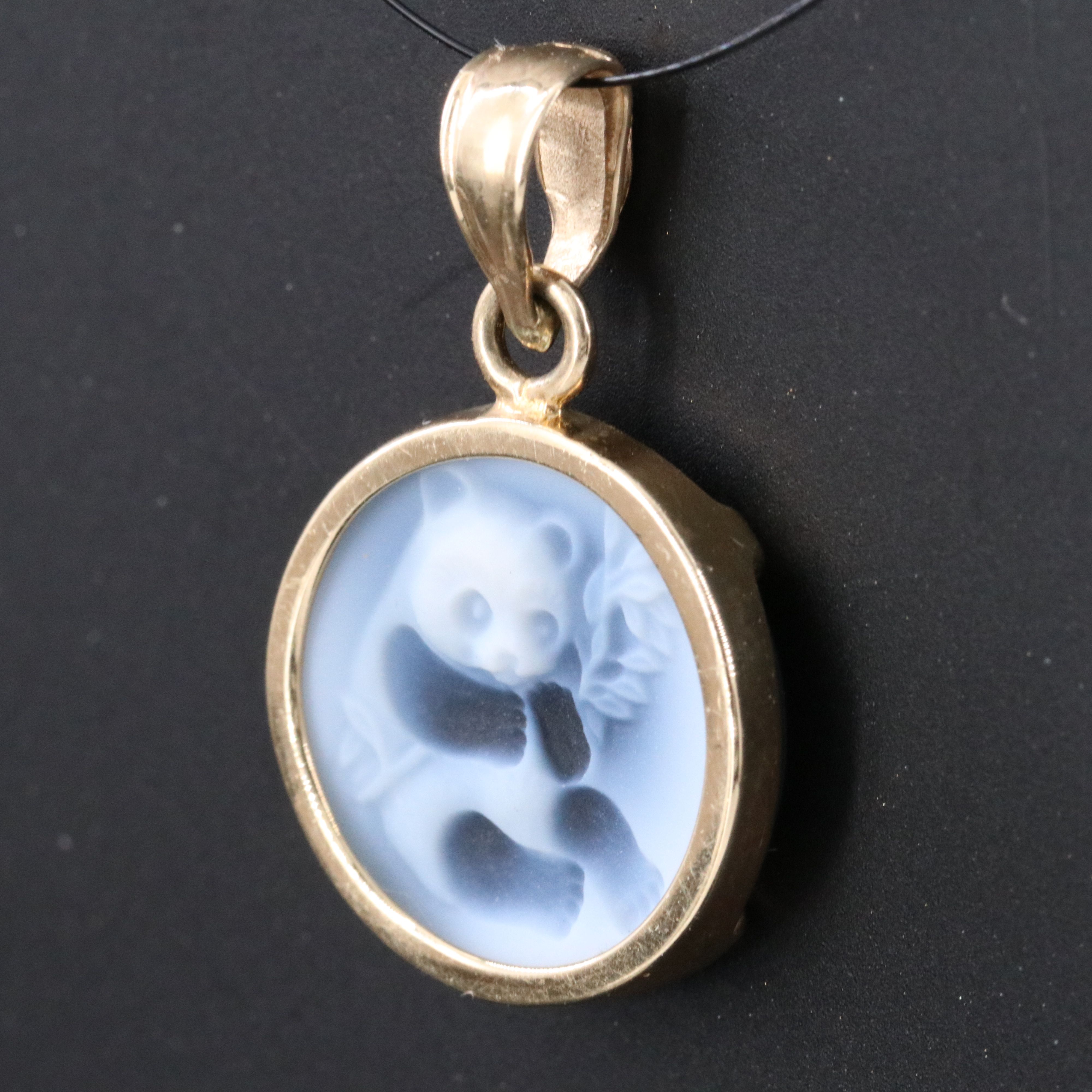 14K Onyx Panda Cameo Pendant
