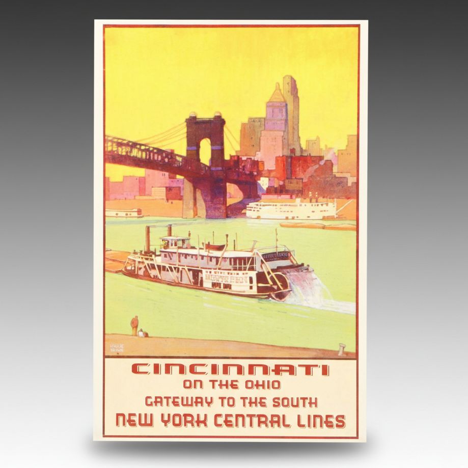 Offset Lithograph After Leslie Ragan of Cincinnati Skyline from River