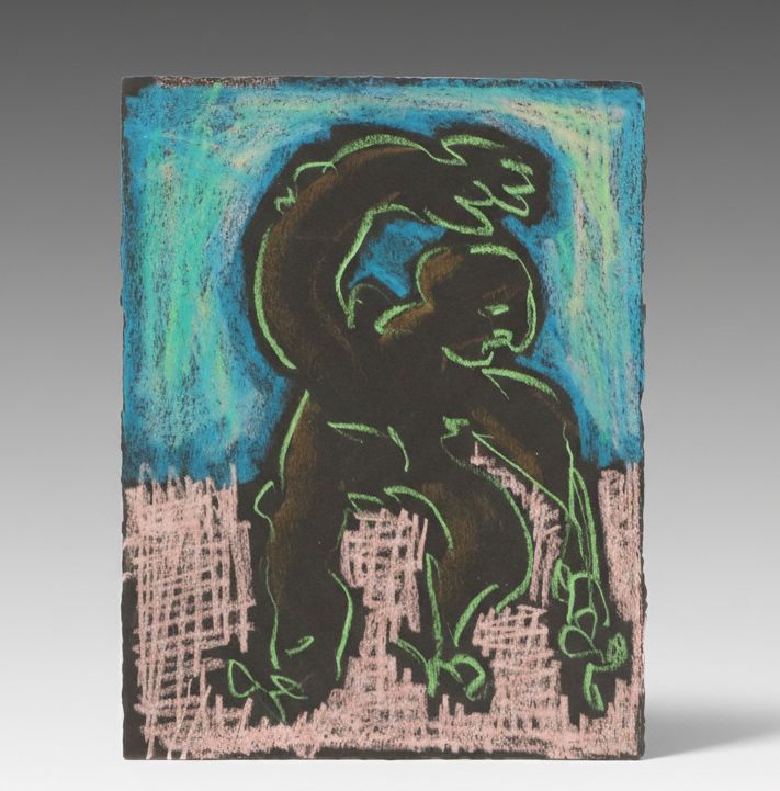 Merle Rosen Stylized Figural Crayon Drawing, 1994