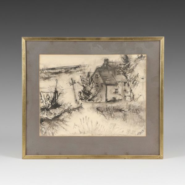 Alfred Van Loen Watercolor Line Painting of House, 1964