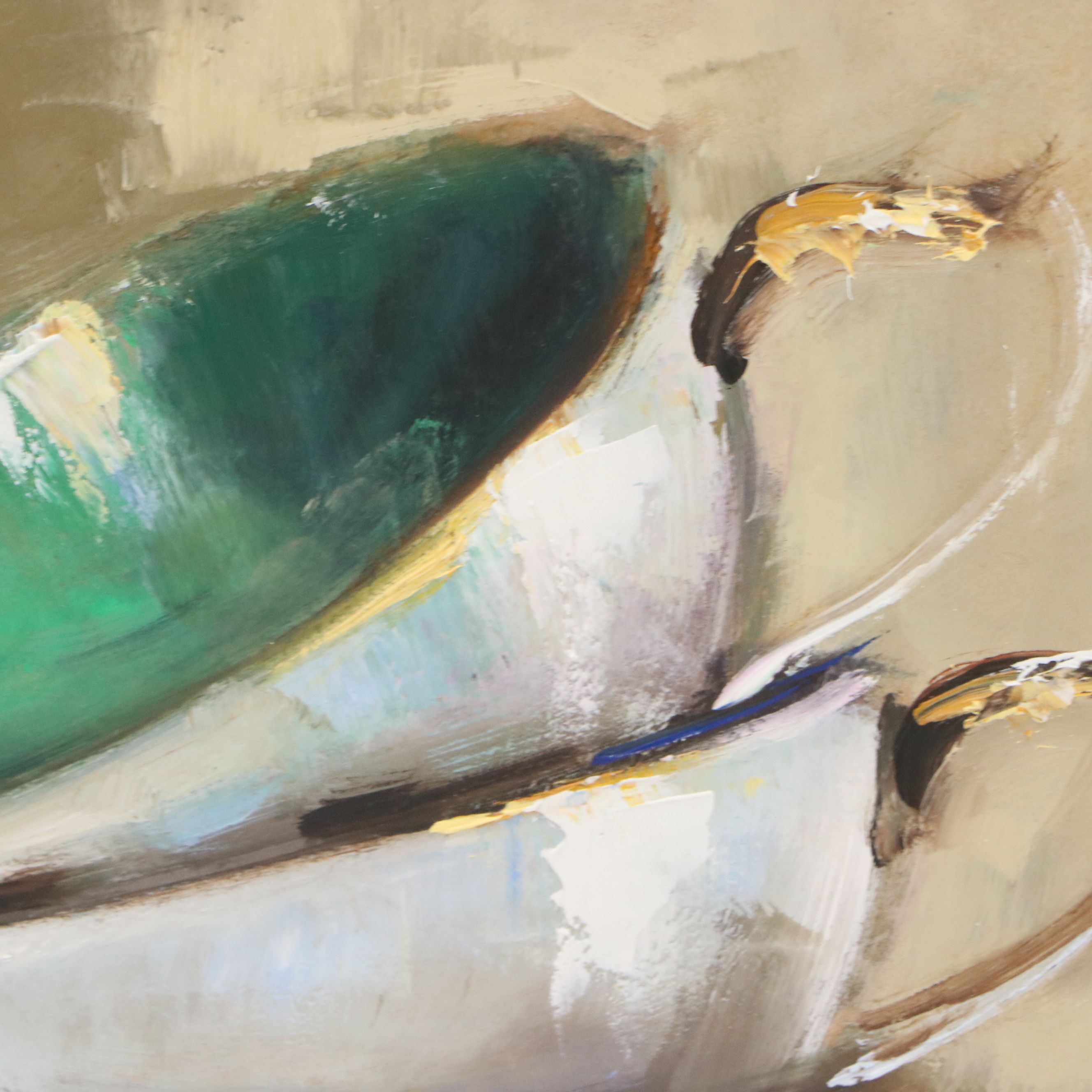 Natalia Demenko Oil Painting of Stacked Teacups, 21st Century