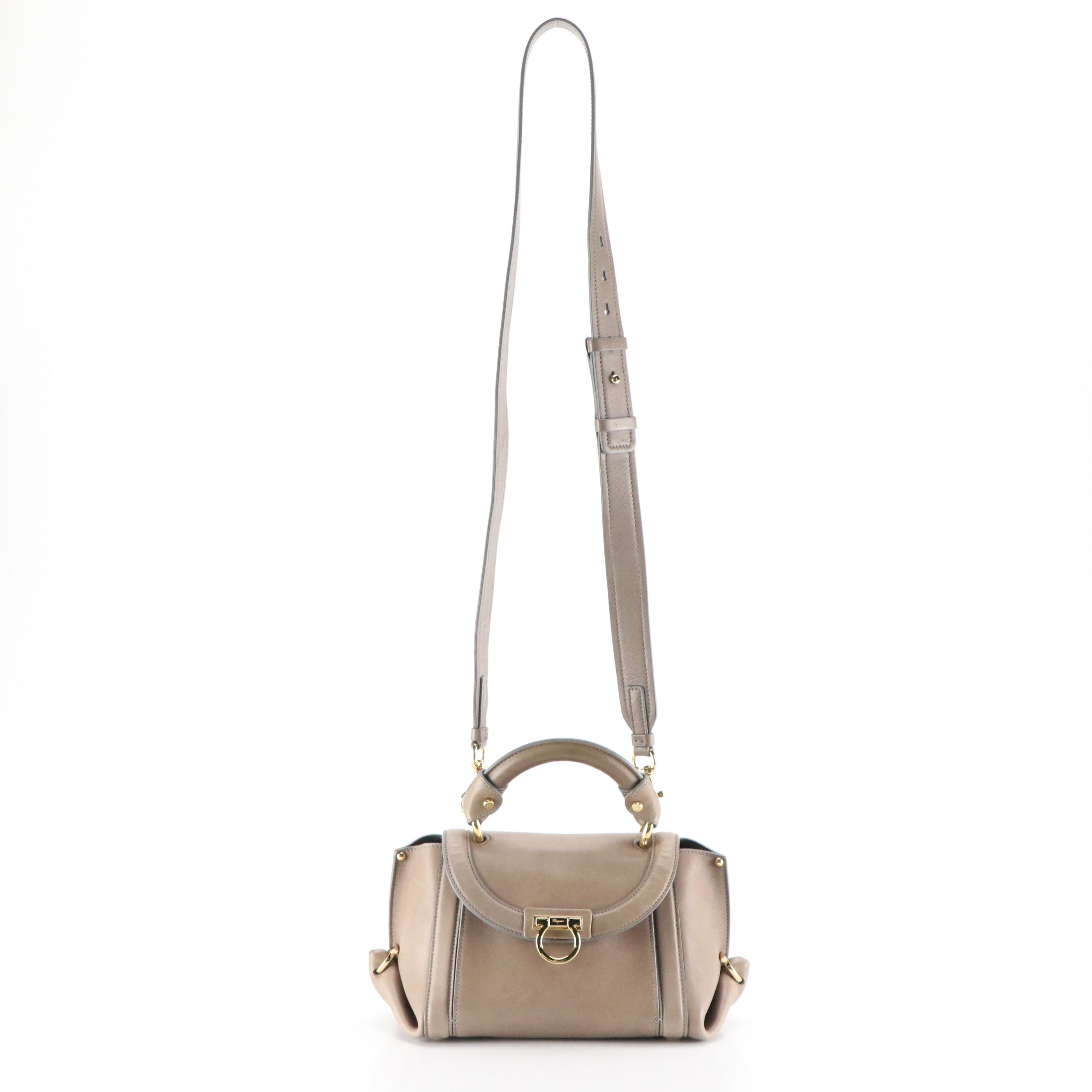 Salvatore Ferragamo Small Sofia Two-Way Satchel in Taupe Calfskin Leather