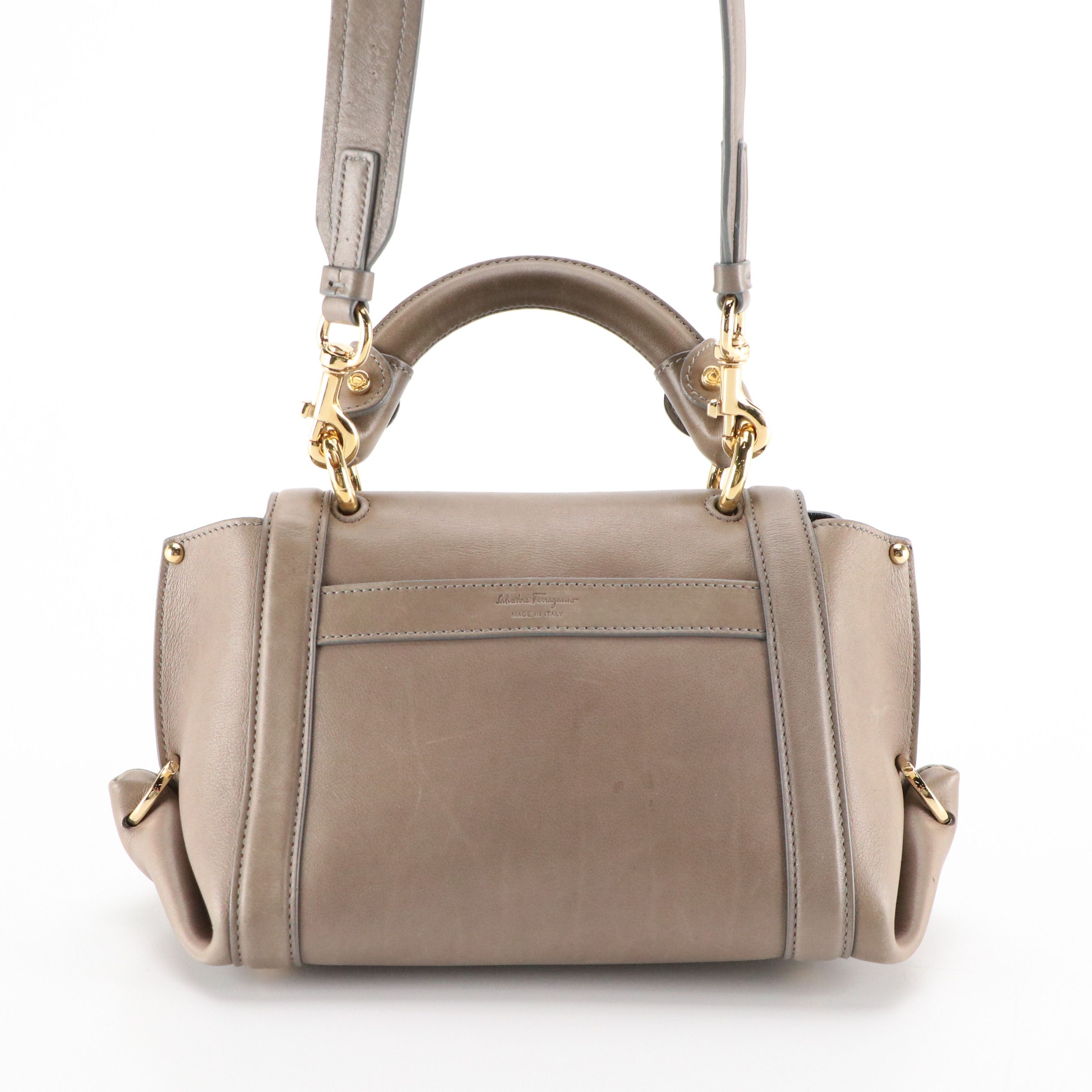 Salvatore Ferragamo Small Sofia Two-Way Satchel in Taupe Calfskin Leather