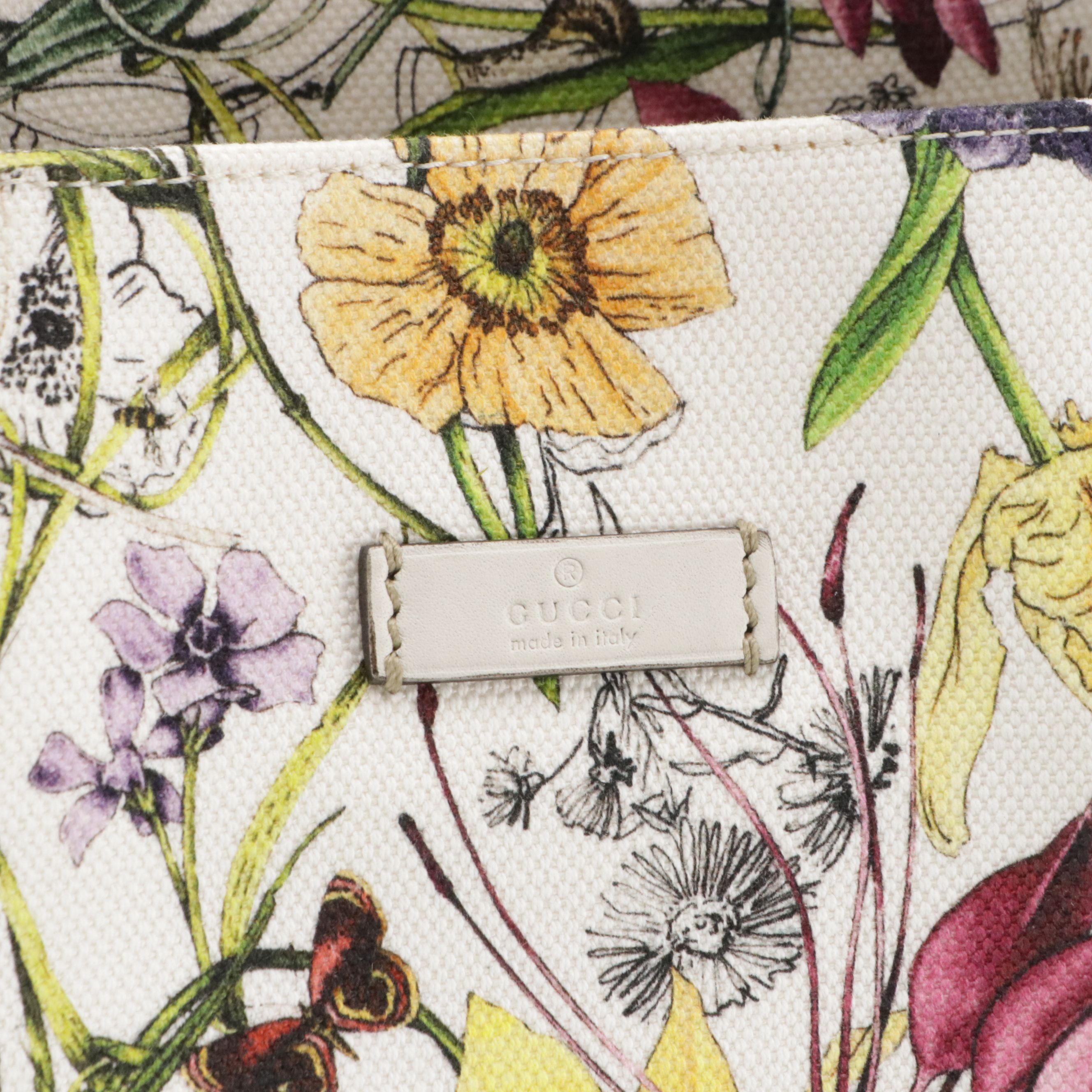 Gucci Flora Large Canvas Tote with Leather Trim