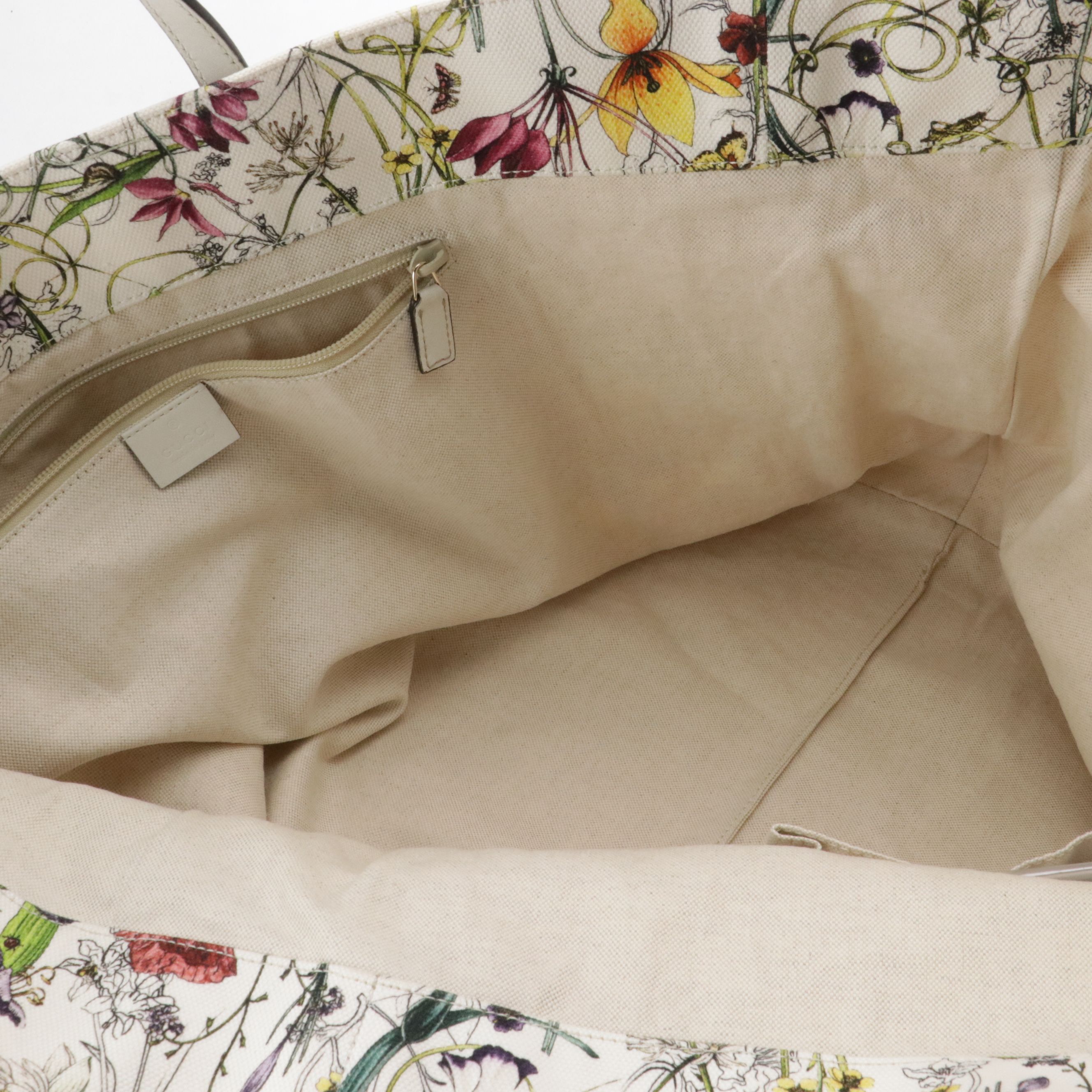 Gucci Flora Large Canvas Tote with Leather Trim