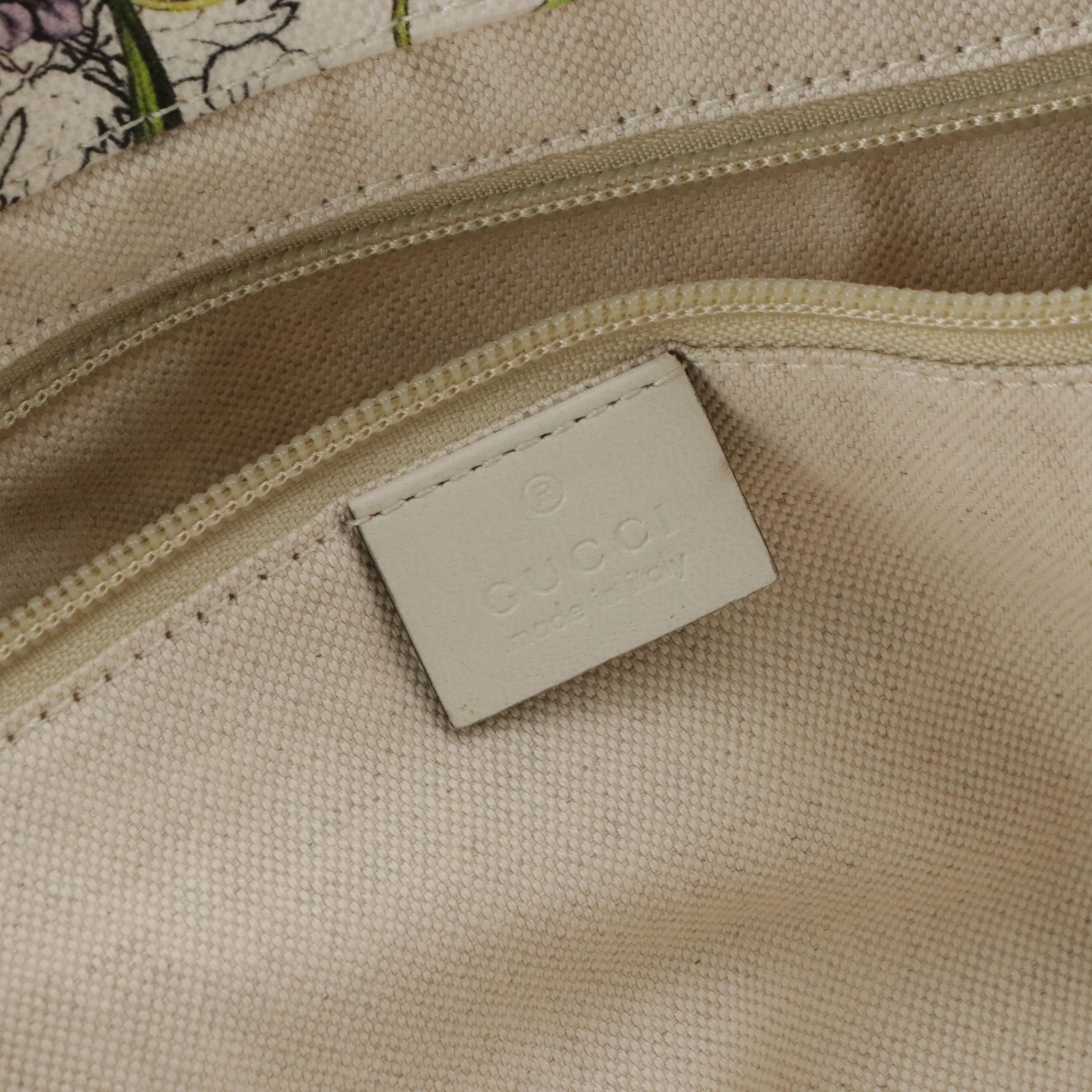 Gucci Flora Large Canvas Tote with Leather Trim