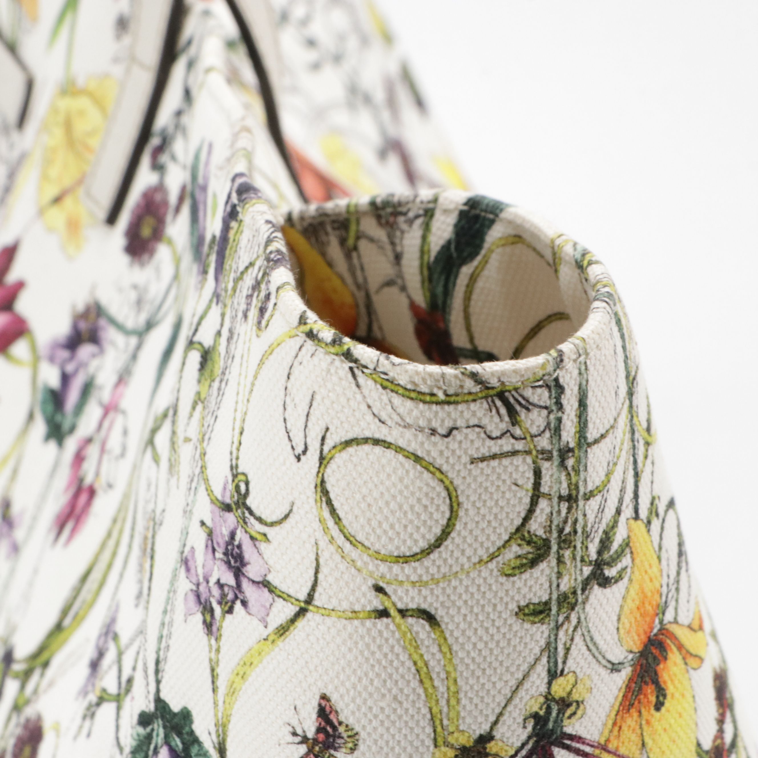 Gucci Flora Large Canvas Tote with Leather Trim