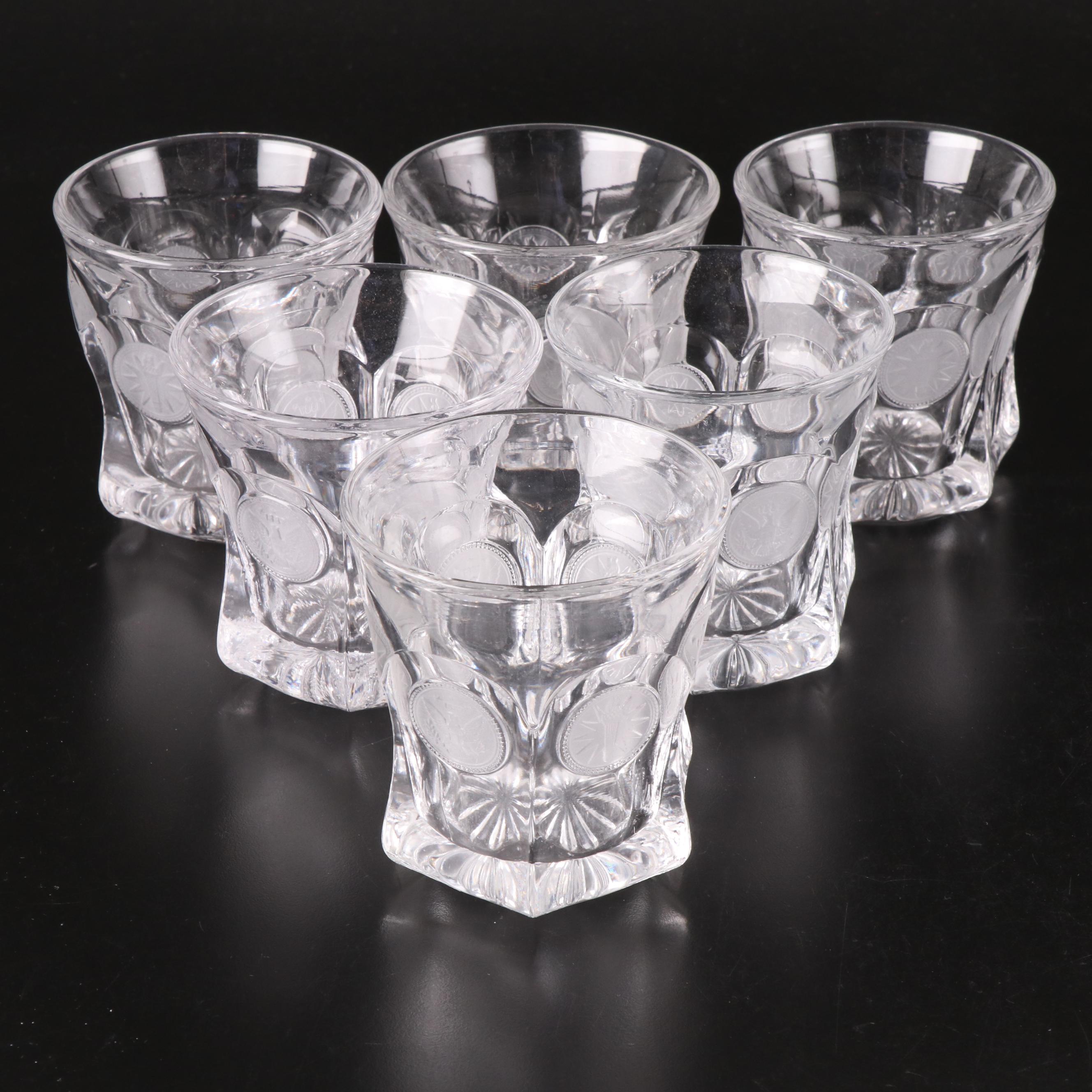 Fostoria "Coin" Decanter and Old Fashioned Glasses with Silver Plate Tray