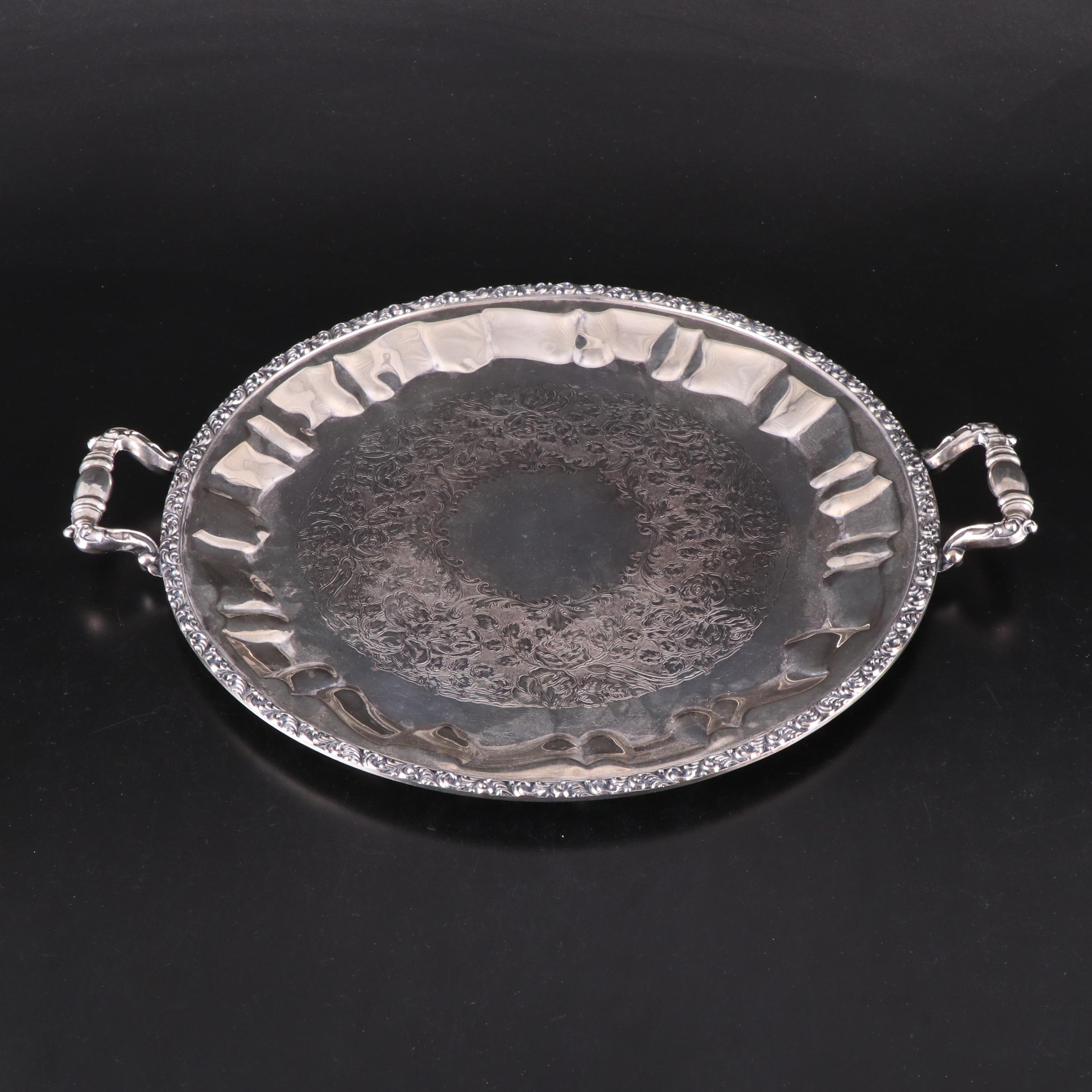 Fostoria "Coin" Decanter and Old Fashioned Glasses with Silver Plate Tray