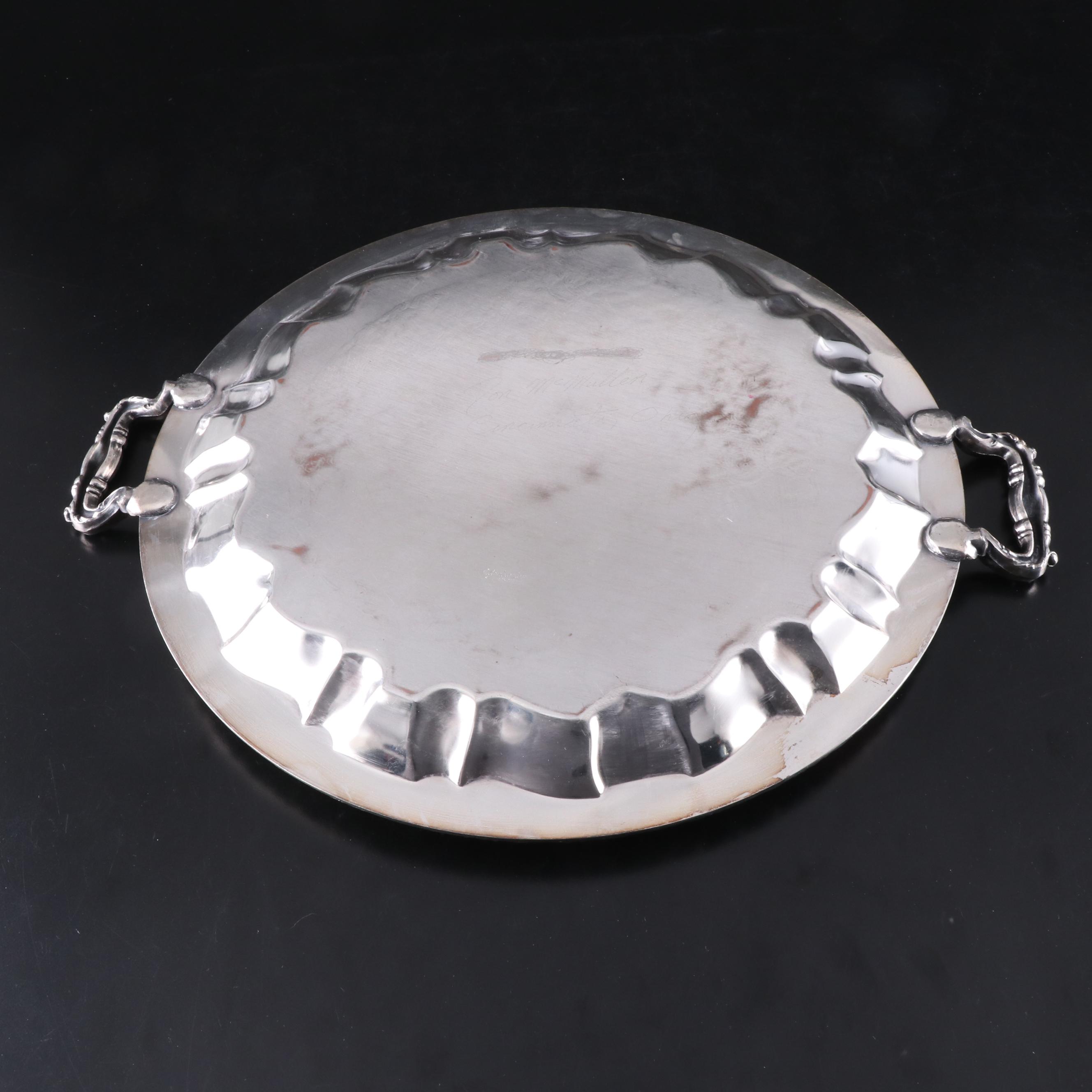 Fostoria "Coin" Decanter and Old Fashioned Glasses with Silver Plate Tray