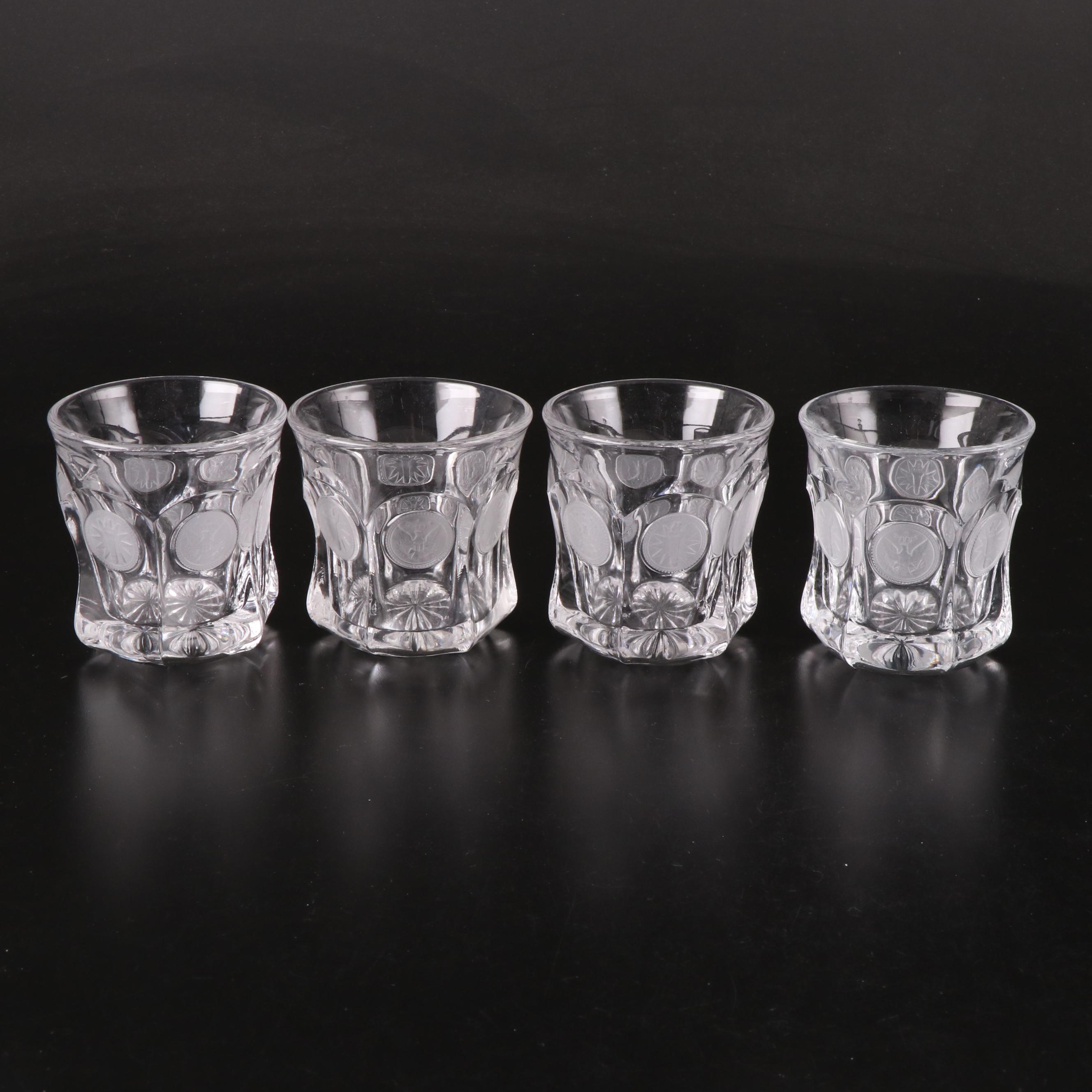 Fostoria "Coin" Decanter and Old Fashioned Glasses with Silver Plate Tray
