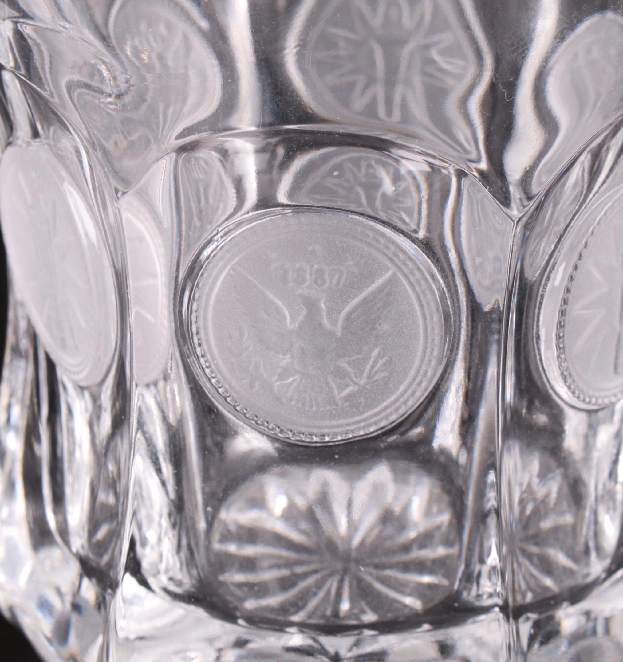 Fostoria "Coin" Decanter and Old Fashioned Glasses with Silver Plate Tray