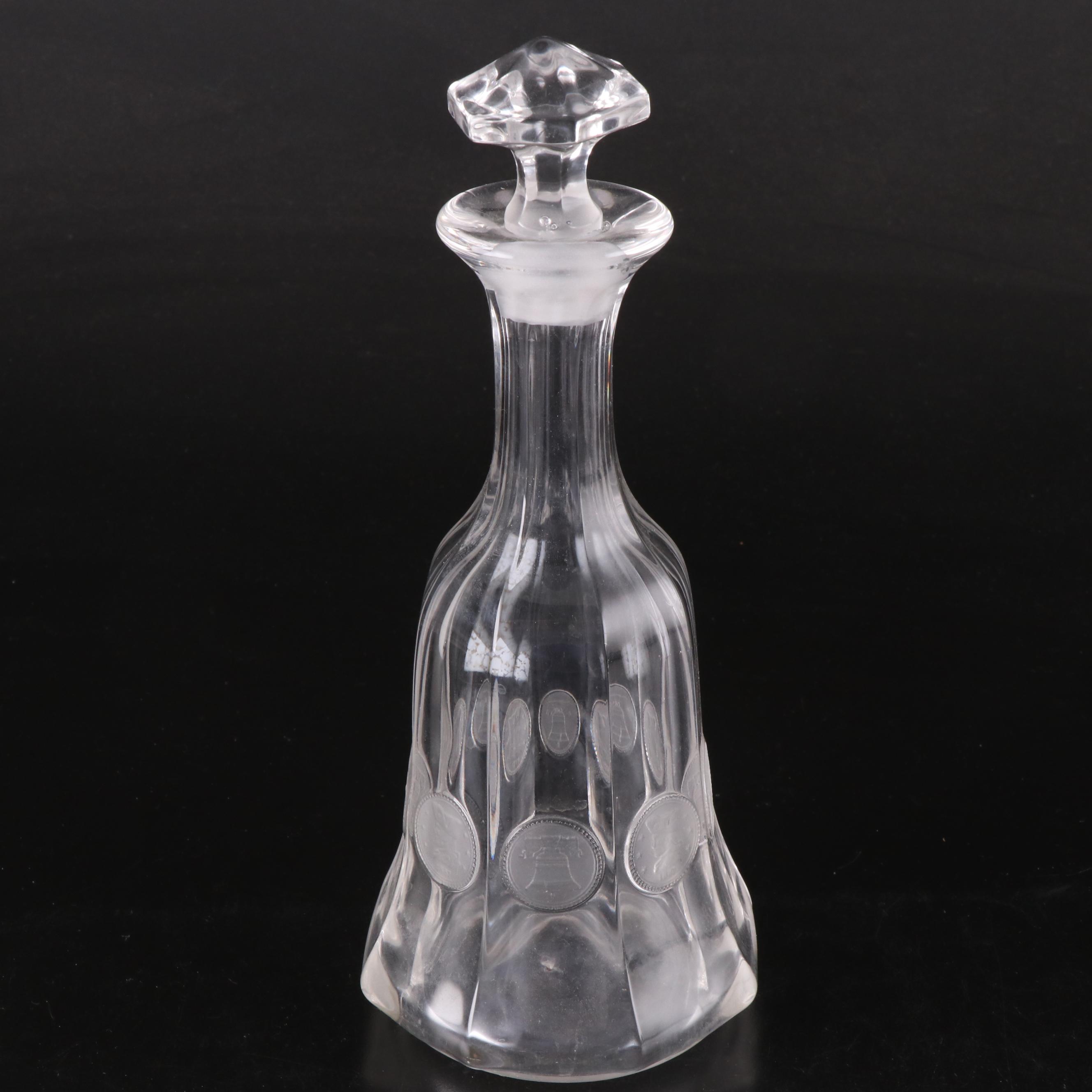 Fostoria "Coin" Decanter and Old Fashioned Glasses with Silver Plate Tray