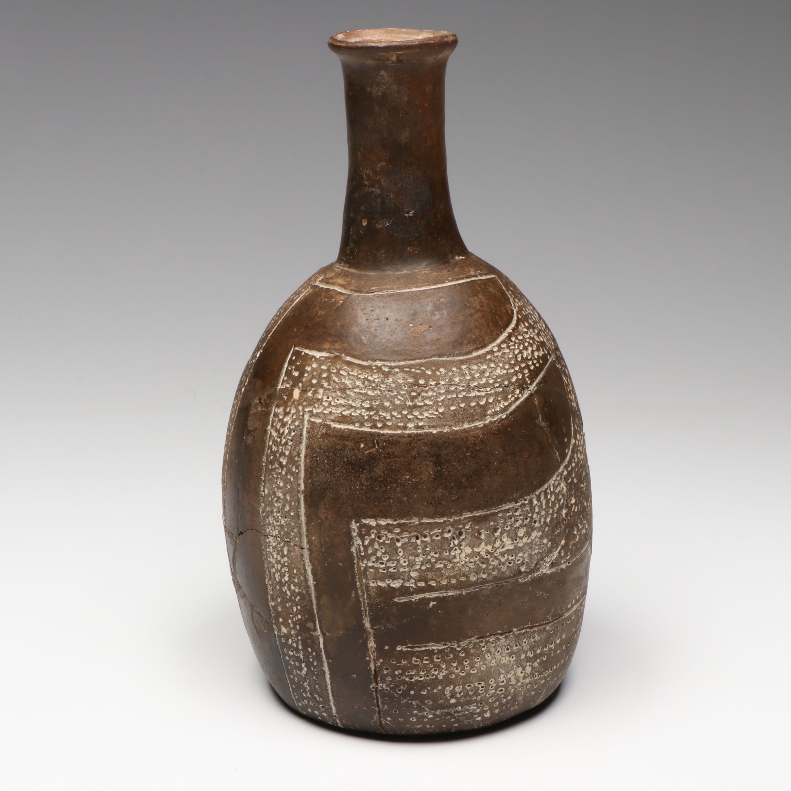 Ancestral Caddoan Ceramic Bottle with Incised Decoration, 15th Century