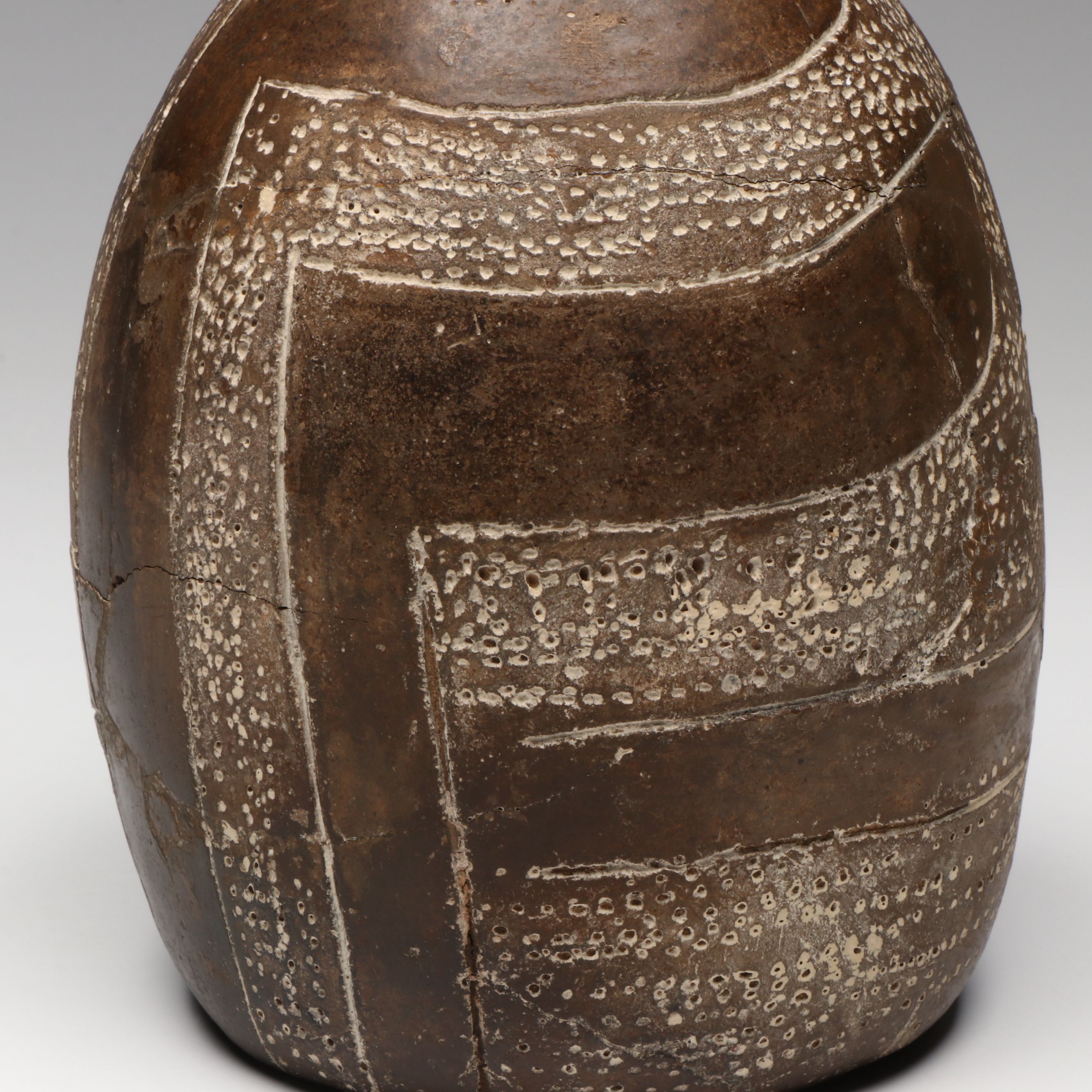 Ancestral Caddoan Ceramic Bottle with Incised Decoration, 15th Century