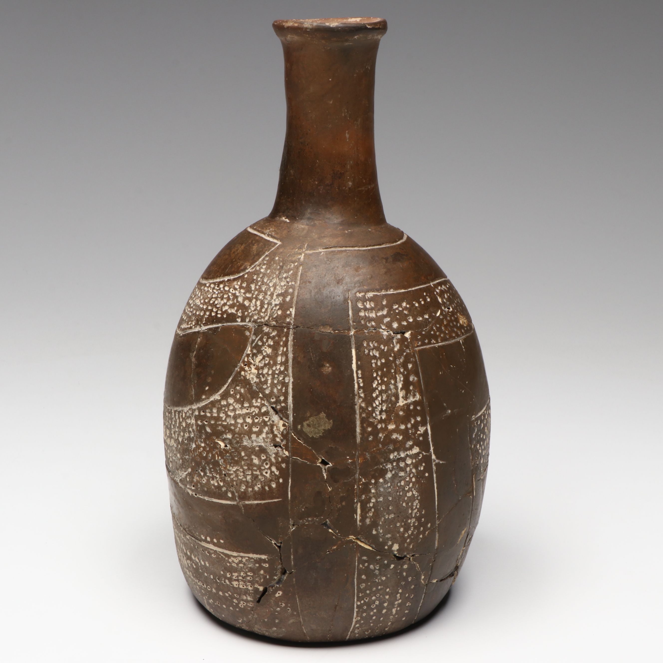 Ancestral Caddoan Ceramic Bottle with Incised Decoration, 15th Century