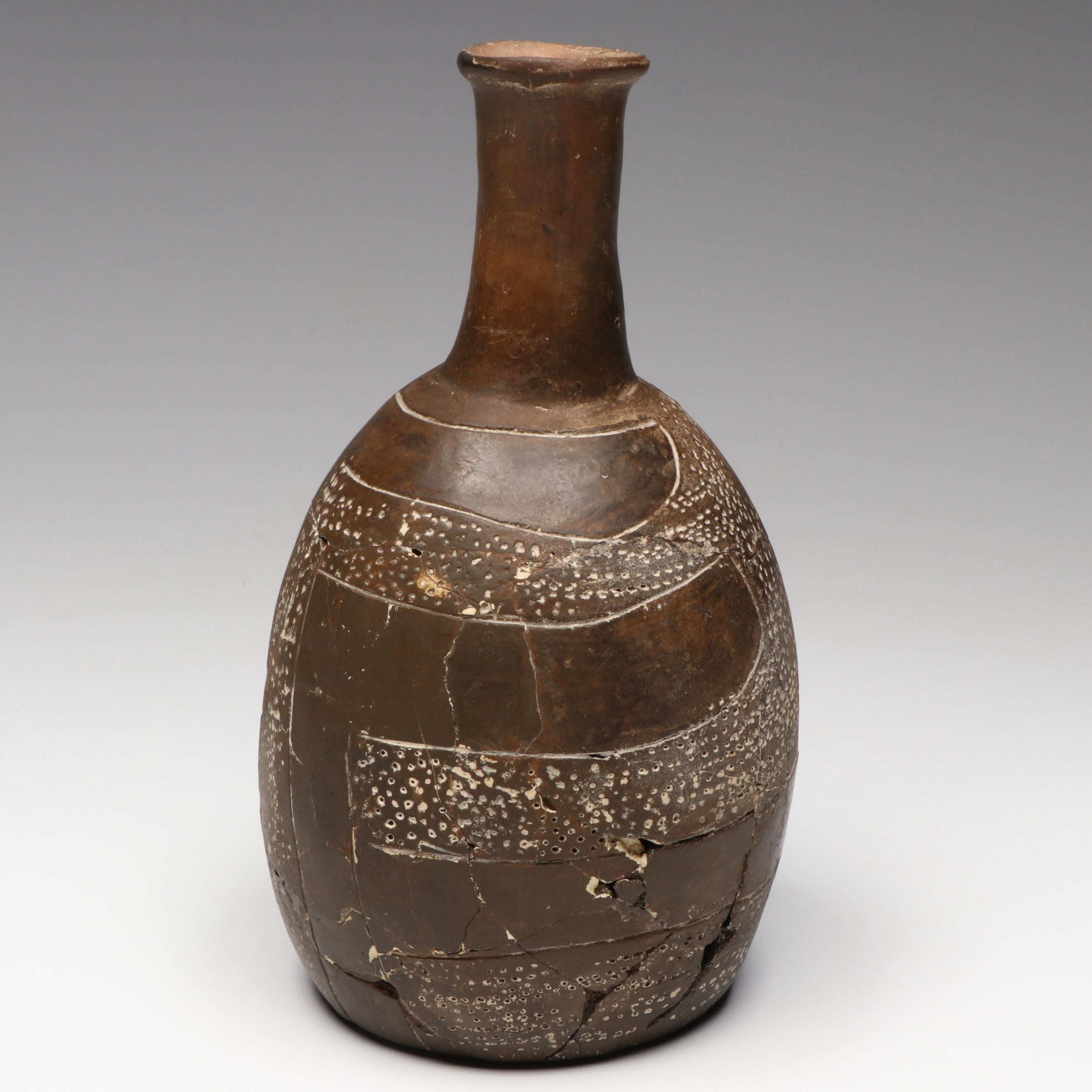 Ancestral Caddoan Ceramic Bottle with Incised Decoration, 15th Century