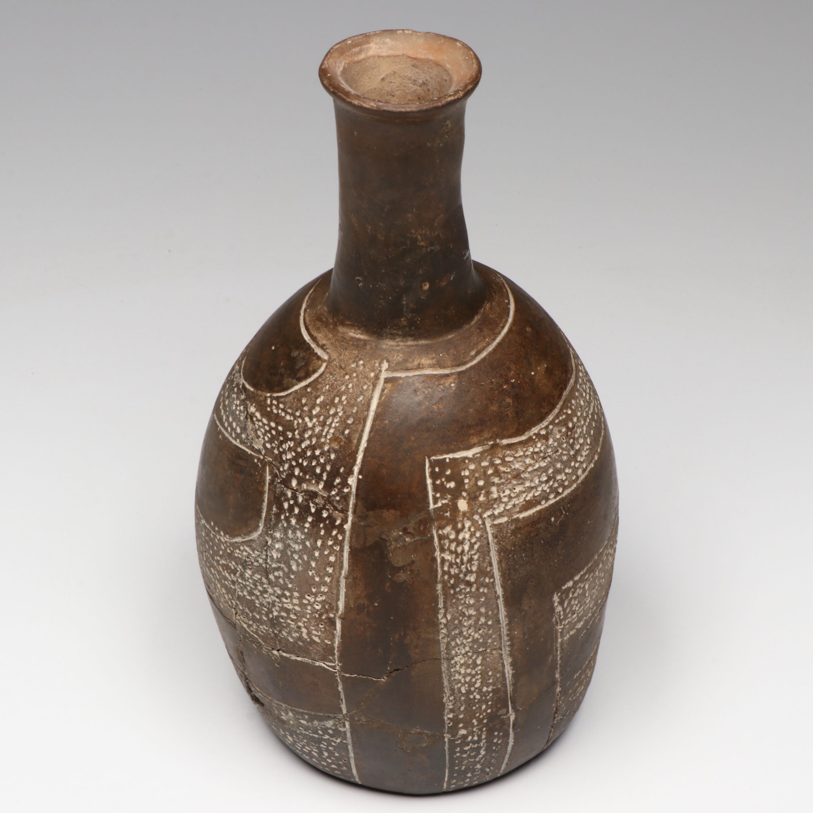 Ancestral Caddoan Ceramic Bottle with Incised Decoration, 15th Century