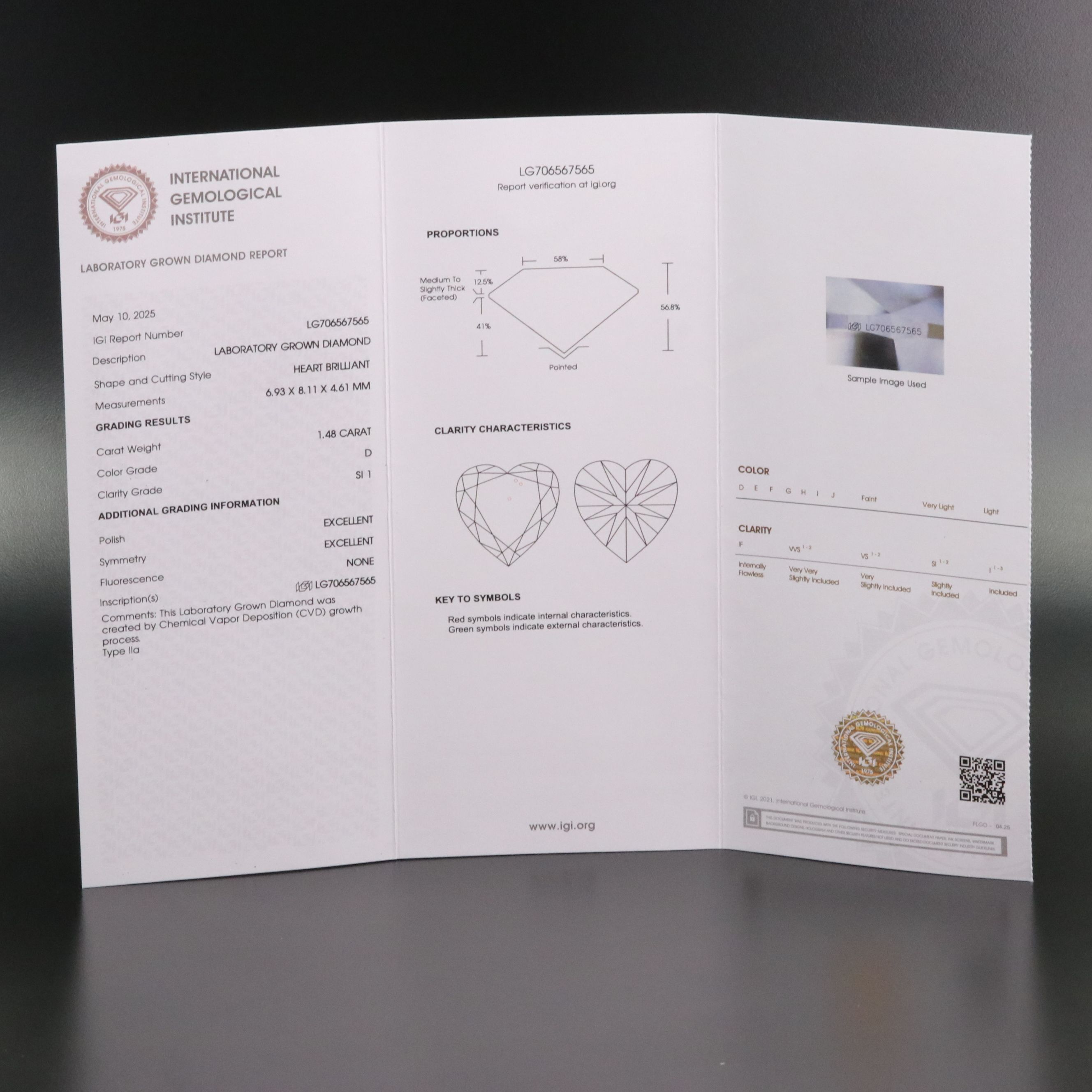 Loose 1.48 CT Lab Grown Diamond with IGI Report