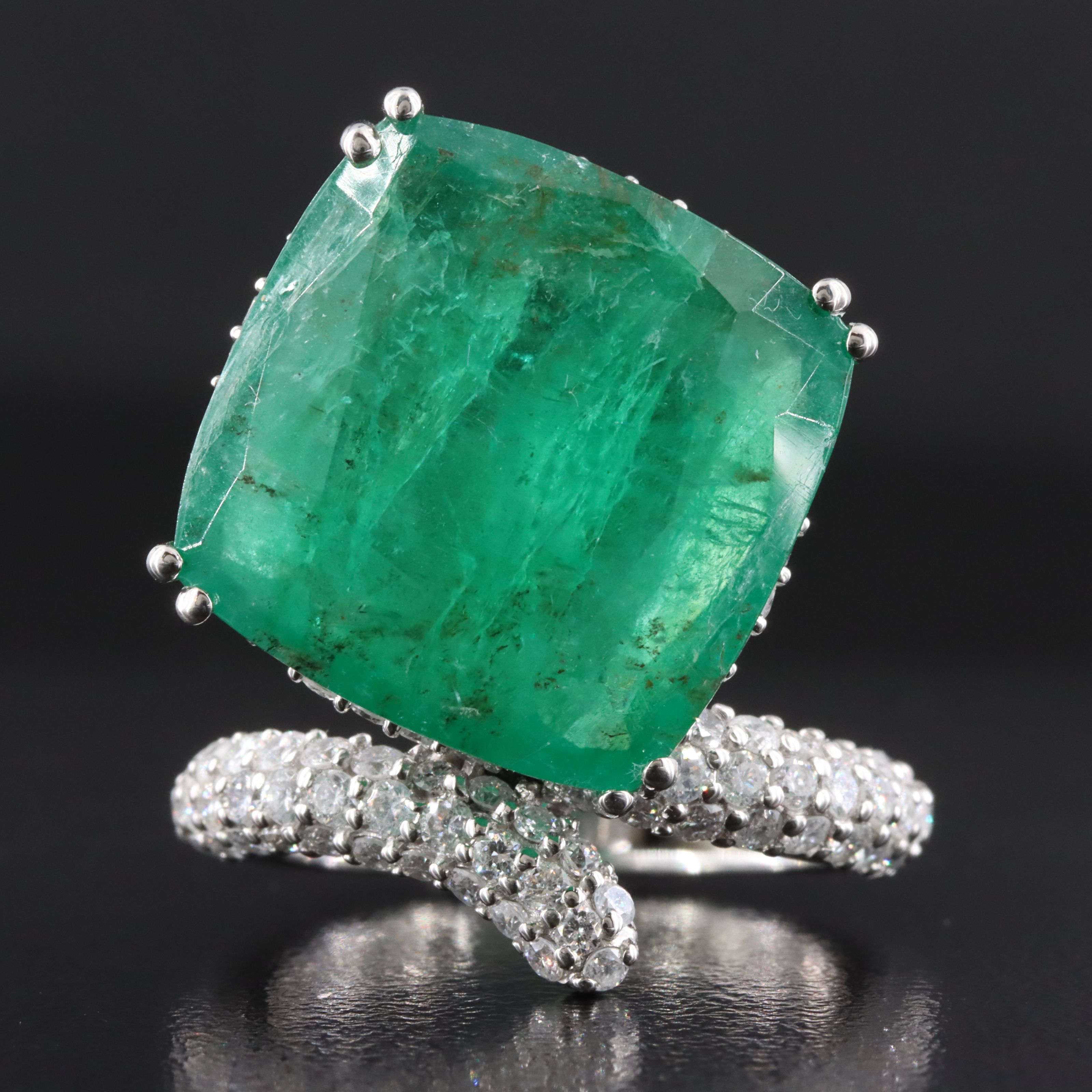 Platinum 15.51 CT Emerald and 1.28 CTW Diamond Ring